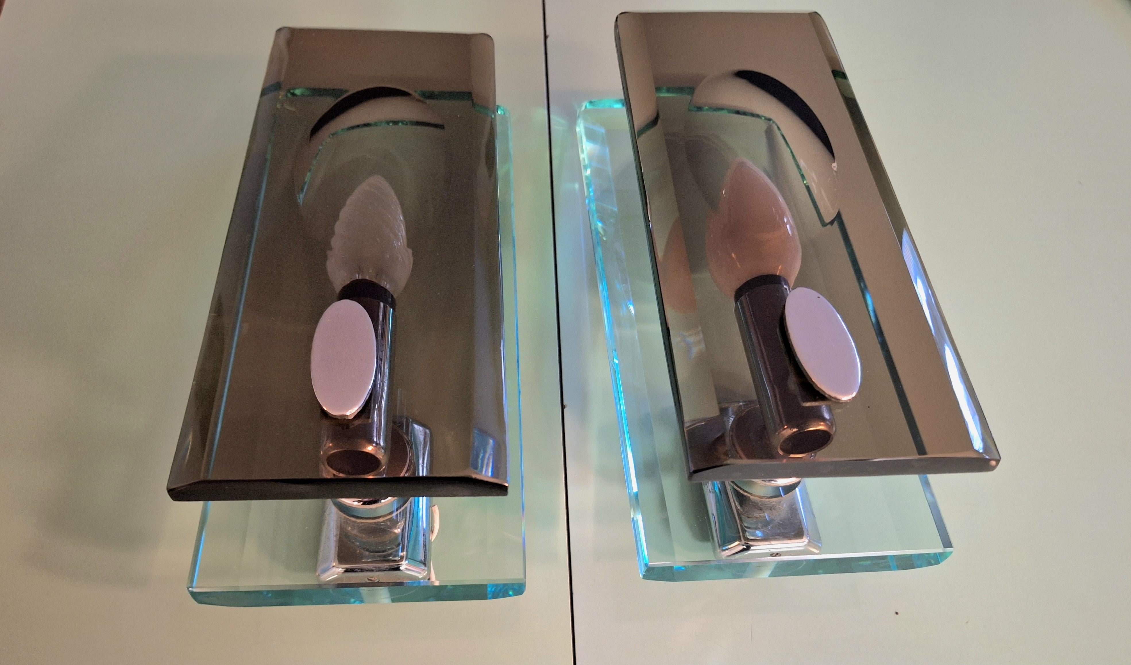 Italian italian Glass wall scones attributed to Max Ingrand For Sale