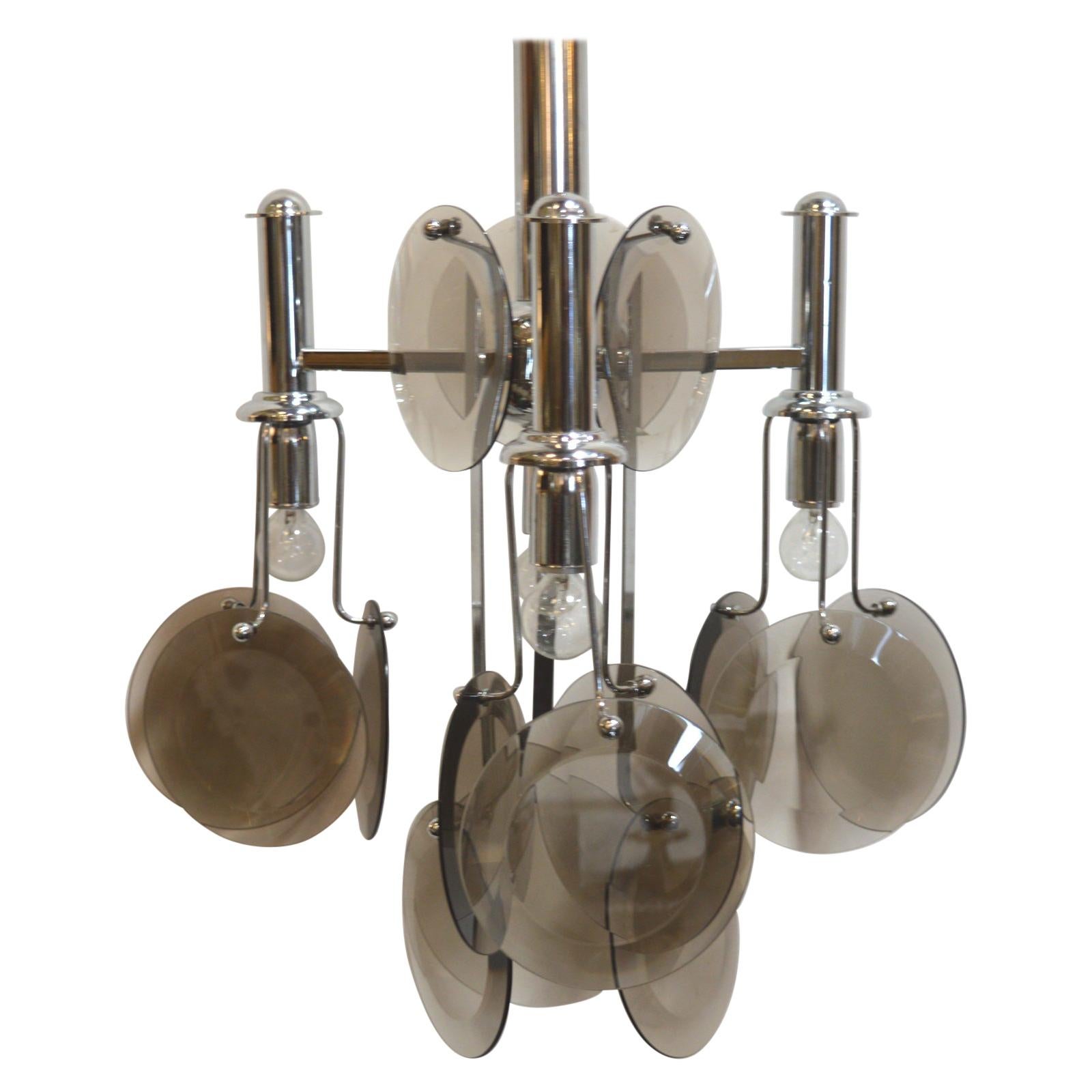 Italian Glass with Metal, 4 Lights Chandelier For Sale