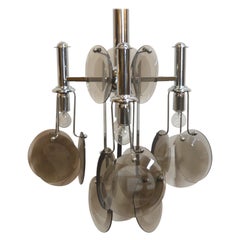 Vintage Italian Glass with Metal, 4 Lights Chandelier