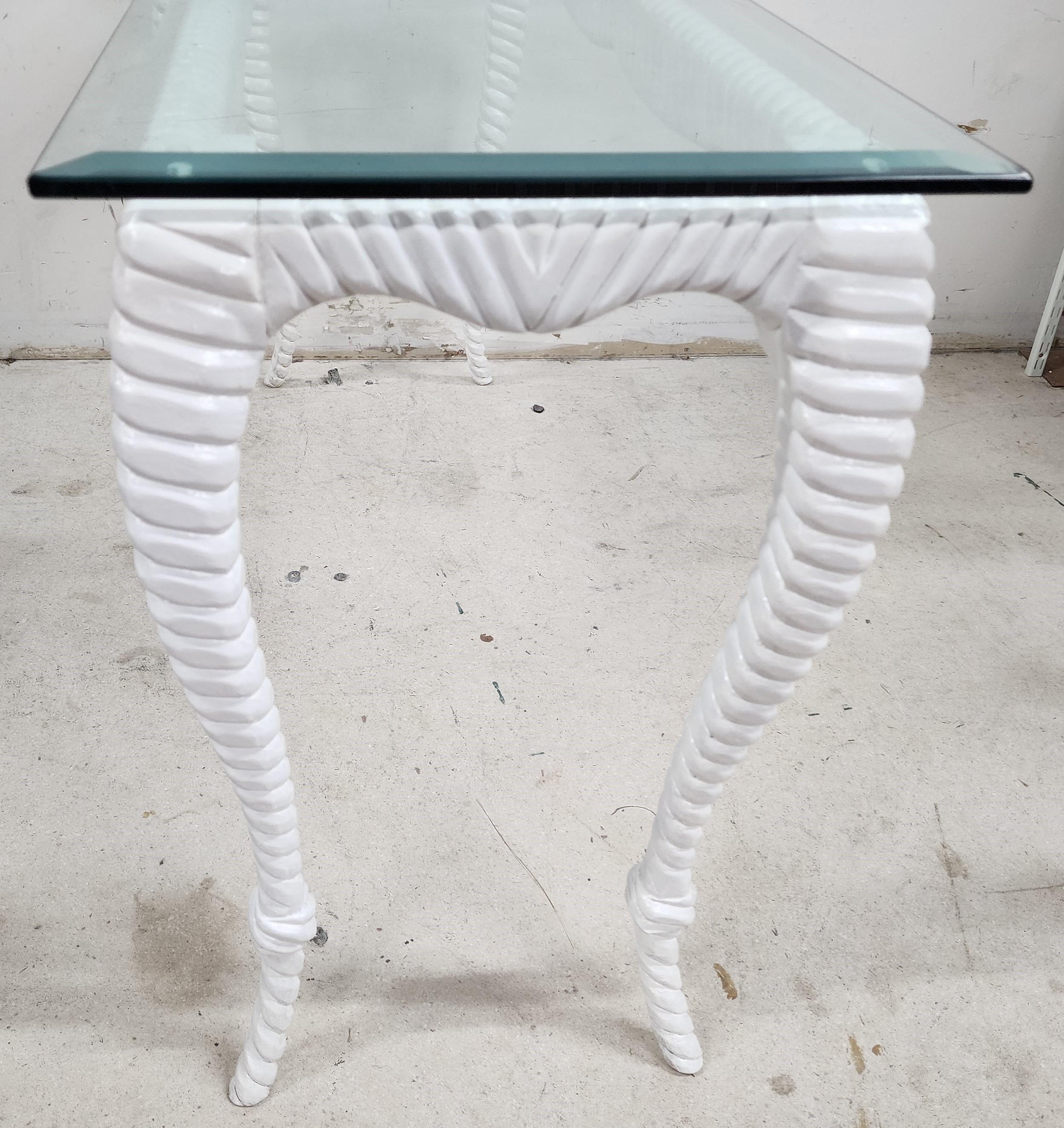Italian Glass Wood Console Faux Rope Vintage For Sale 6