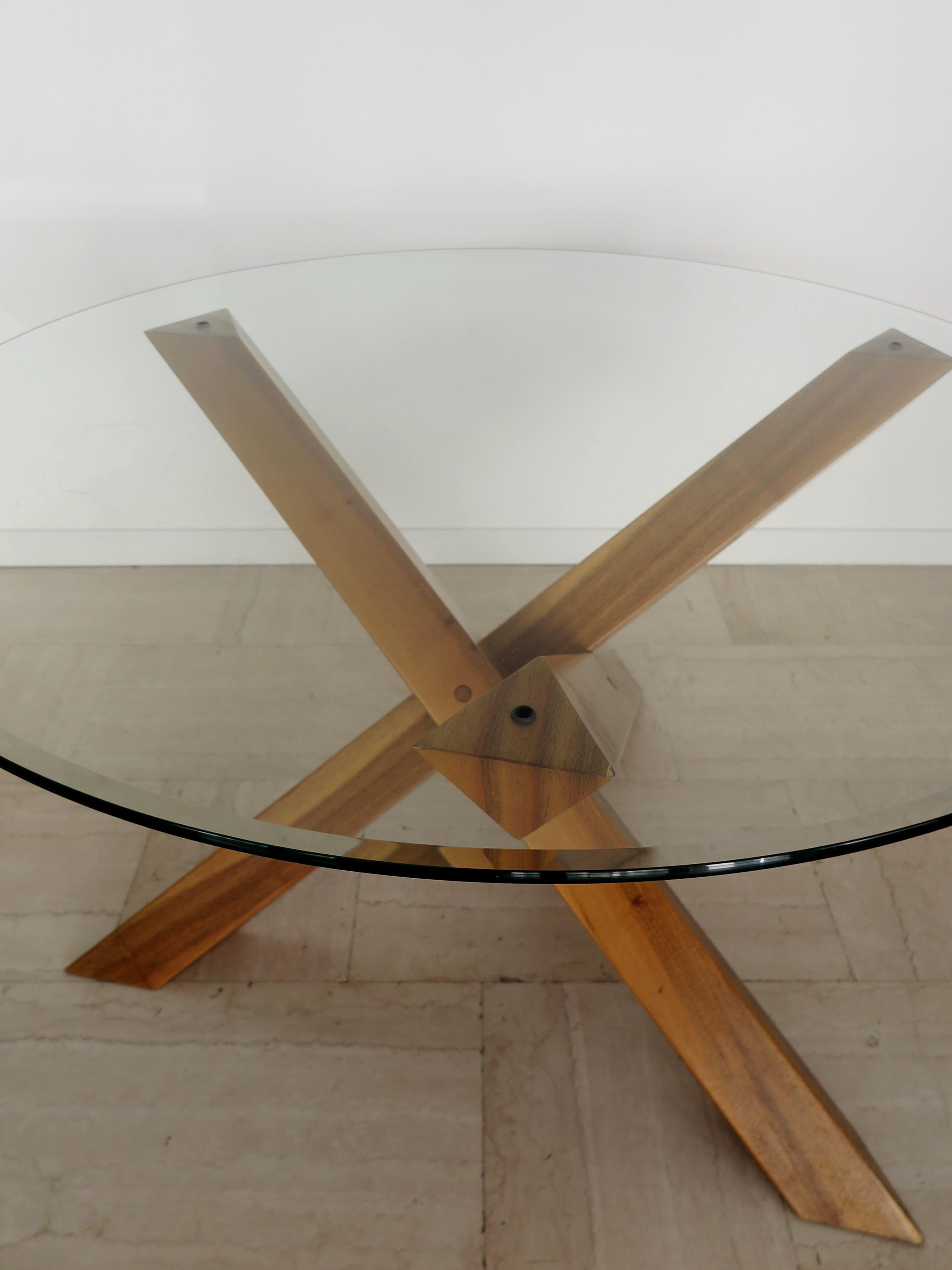 Post-Modern Italian Glass Wood Dining Table Mario Bellini Style 1980s For Sale