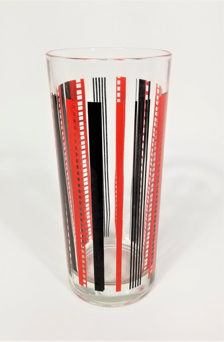 Italian Glassware Barware Black and Red Mid Century Made in Italy For Sale at 1stDibs