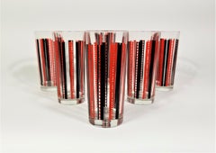 Italian Glassware Barware Black and Red Mid Century Made in Italy