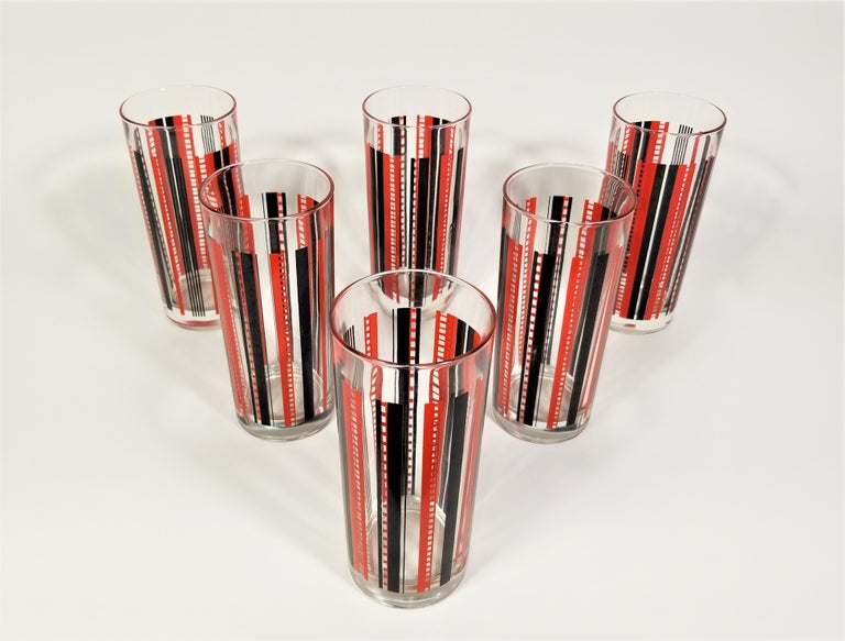 Italian Glassware Barware Black and Red Mid Century Made in Italy For Sale at 1stDibs