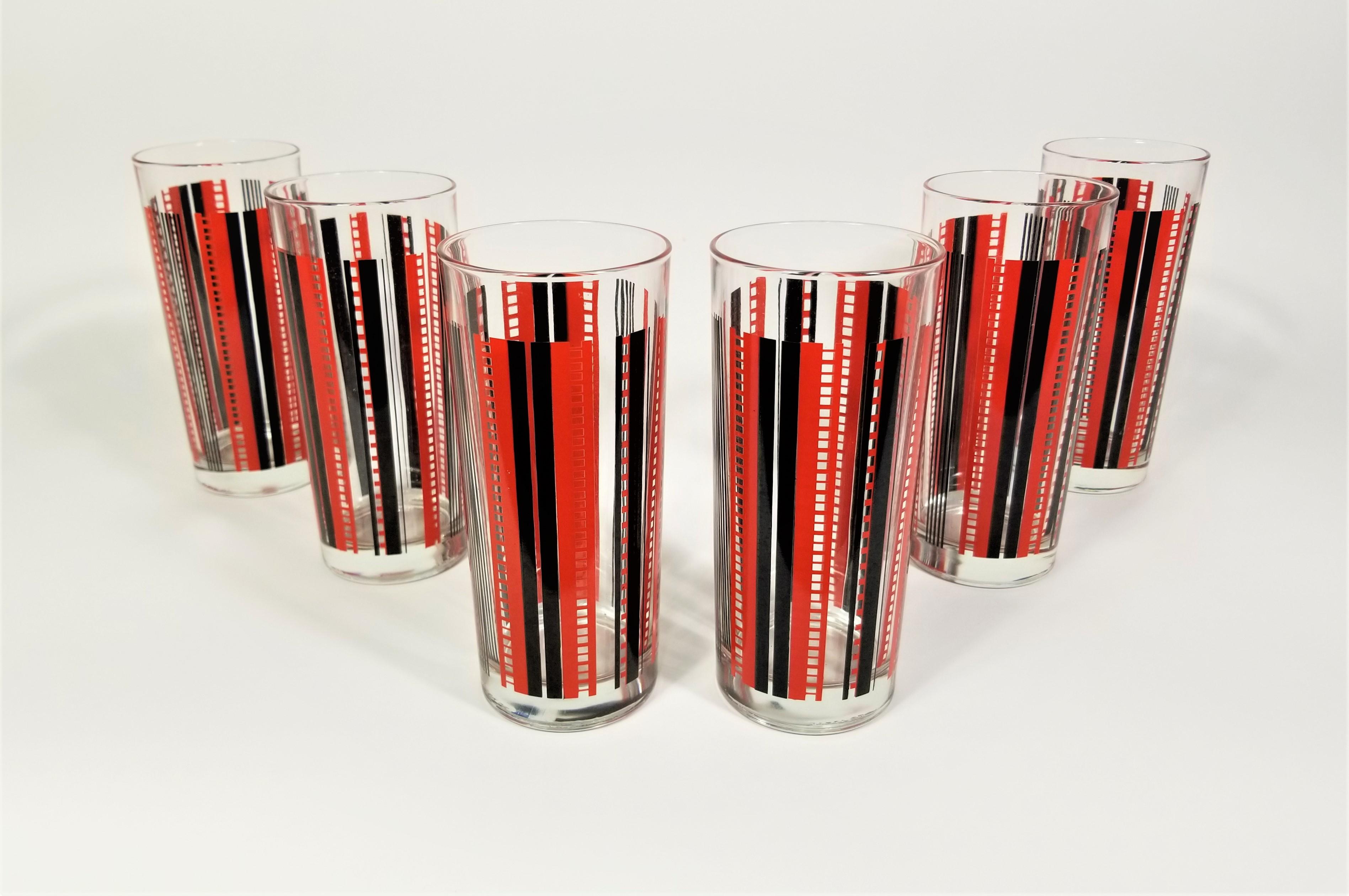 Mid-Century Modern Italian Glassware Barware Black and Red Mid Century Made in Italy For Sale