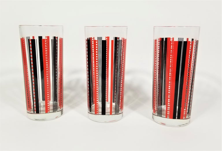 Italian Glassware Barware Black and Red Mid Century Made in Italy For Sale at 1stDibs