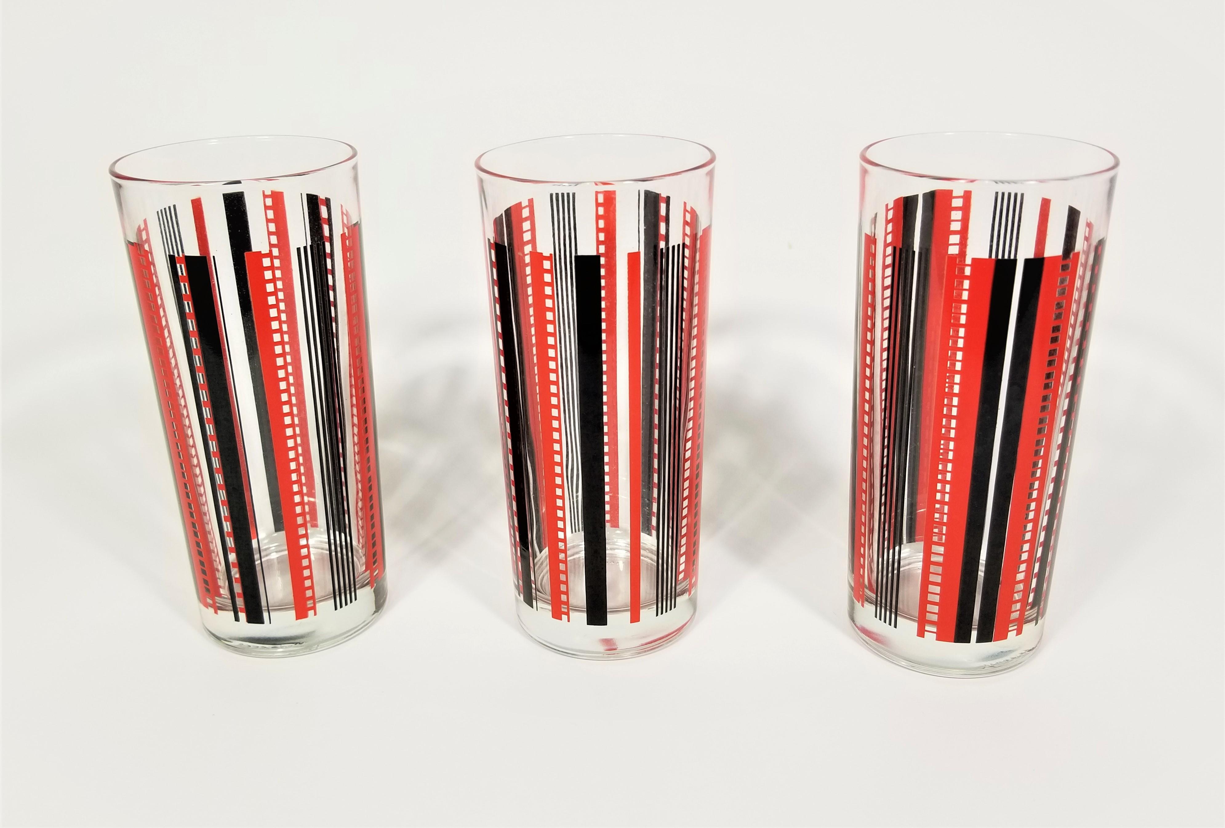 Italian Glassware Barware Black and Red Mid Century Made in Italy For Sale 1
