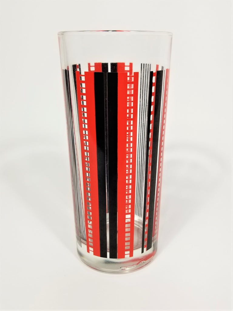 Italian Glassware Barware Black and Red Mid Century Made in Italy For Sale at 1stDibs