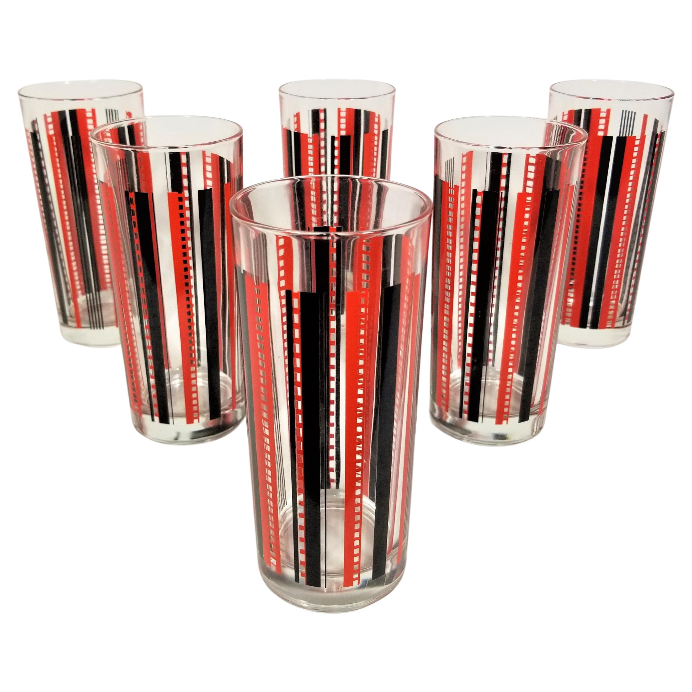 Italian Glassware Barware Black and Red Mid Century Made in Italy For Sale