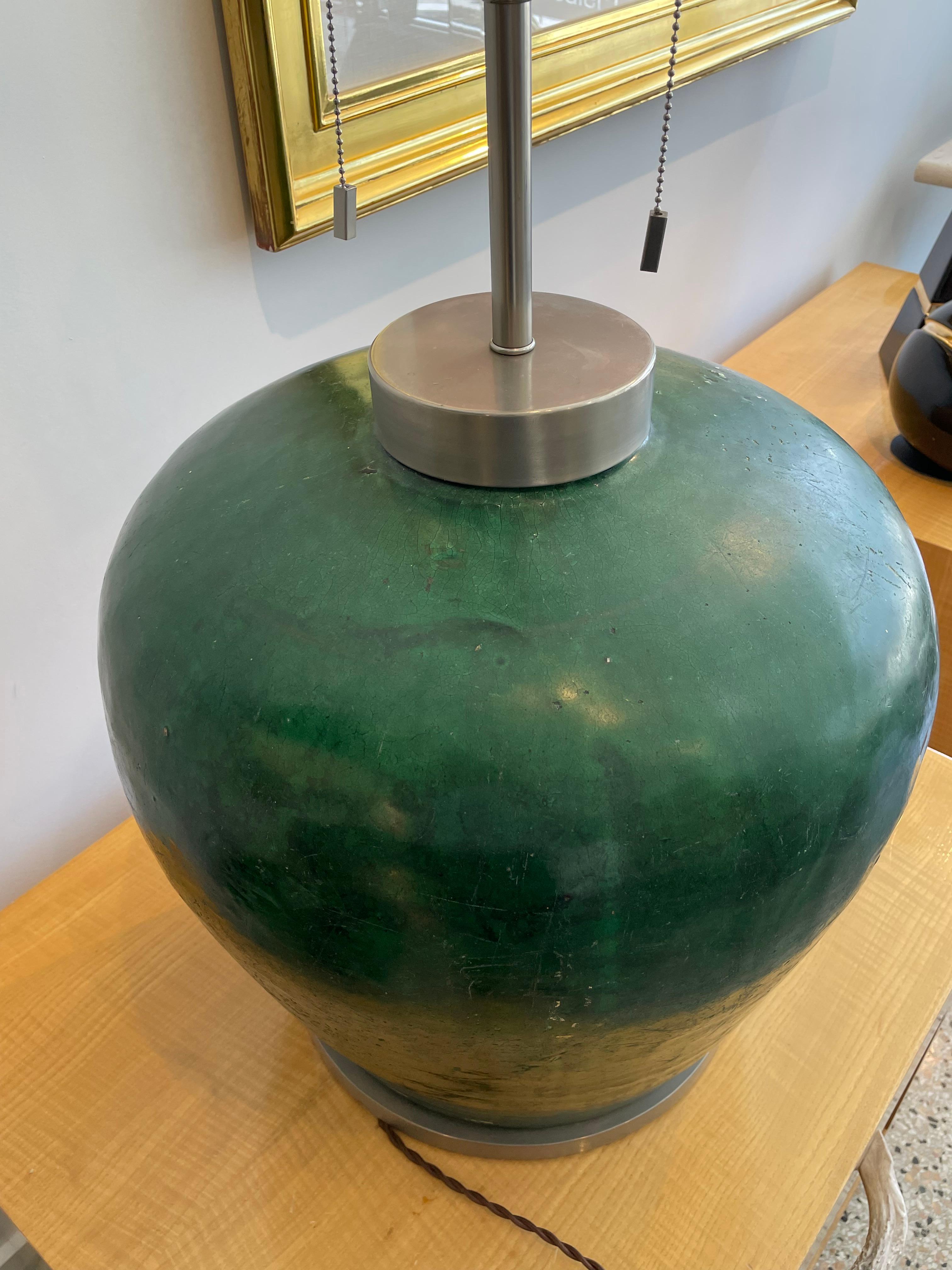 Stoneware Italian Glazed Amphora Table Lamp For Sale