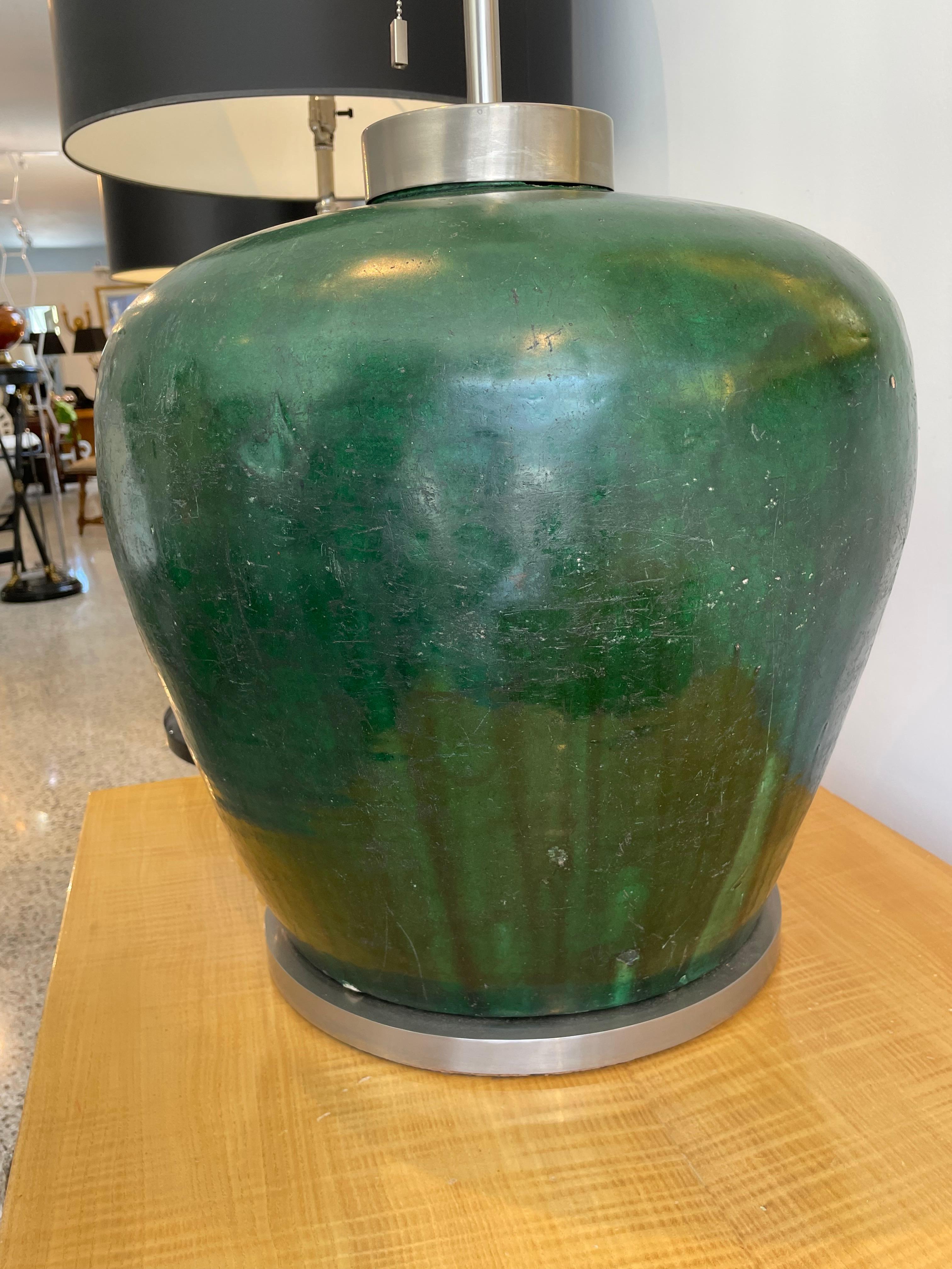Italian Glazed Amphora Table Lamp For Sale 1