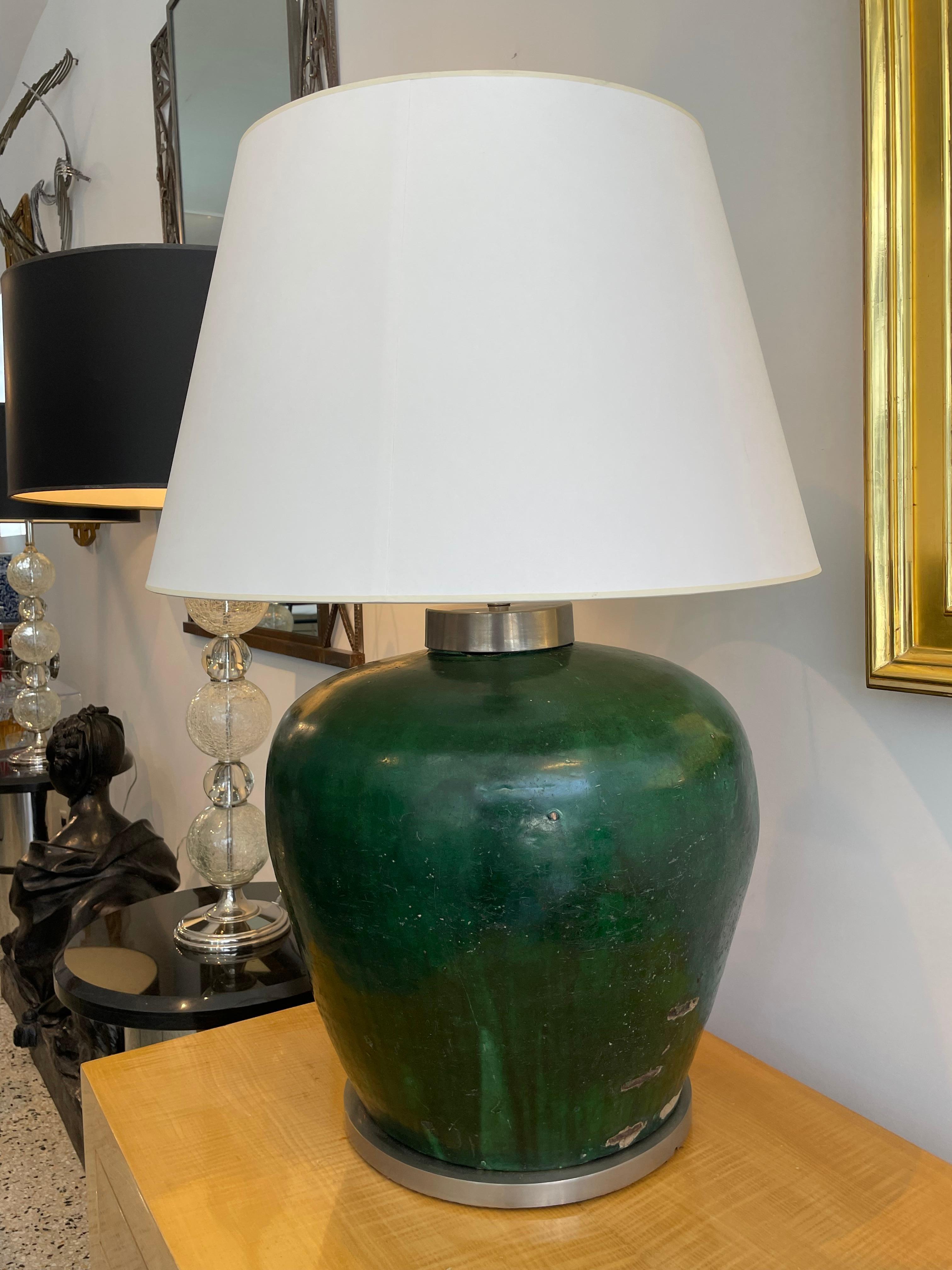Italian Glazed Amphora Table Lamp For Sale 1