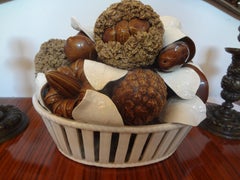 Italian Glazed Ceramic Basket of Mushrooms