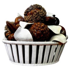 Italian Glazed Ceramic Basket of Mushrooms