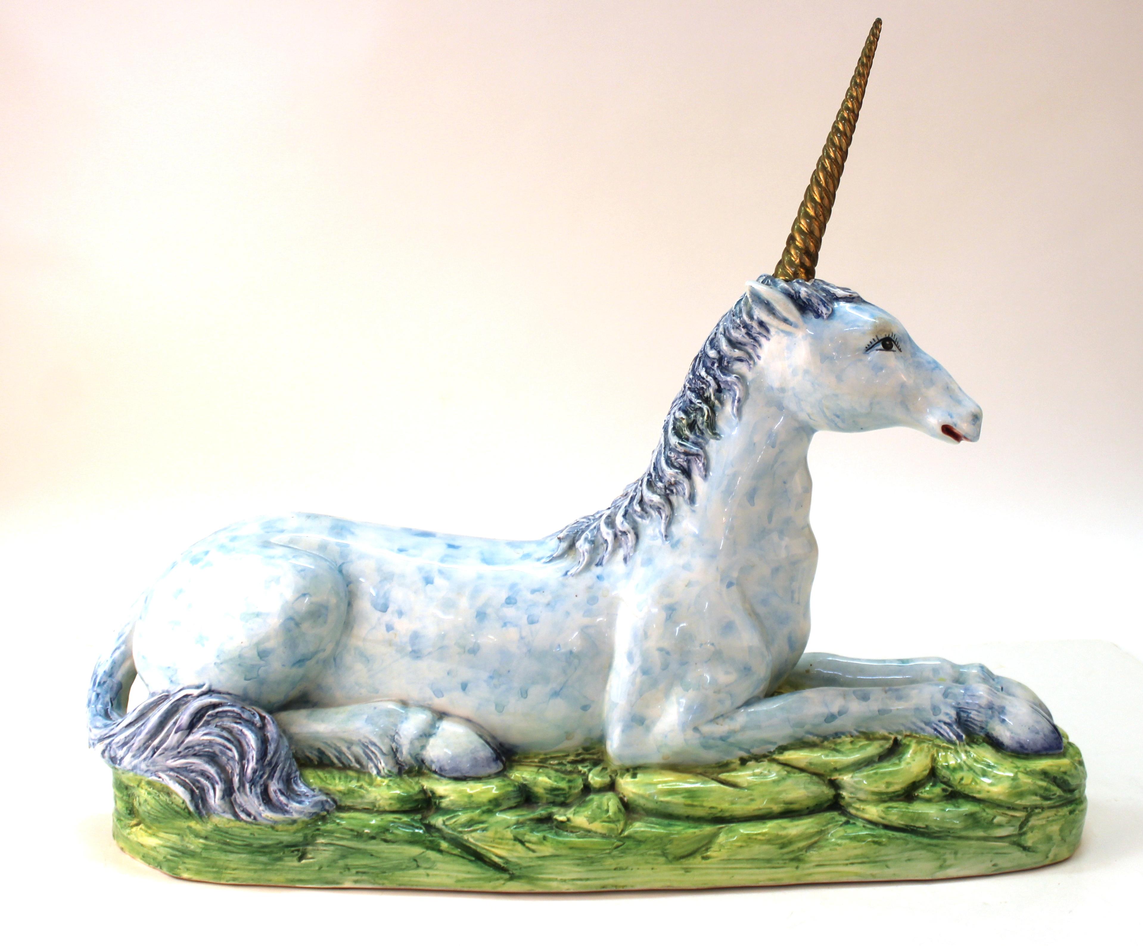 Italian Glazed Ceramic Blue Unicorn 2