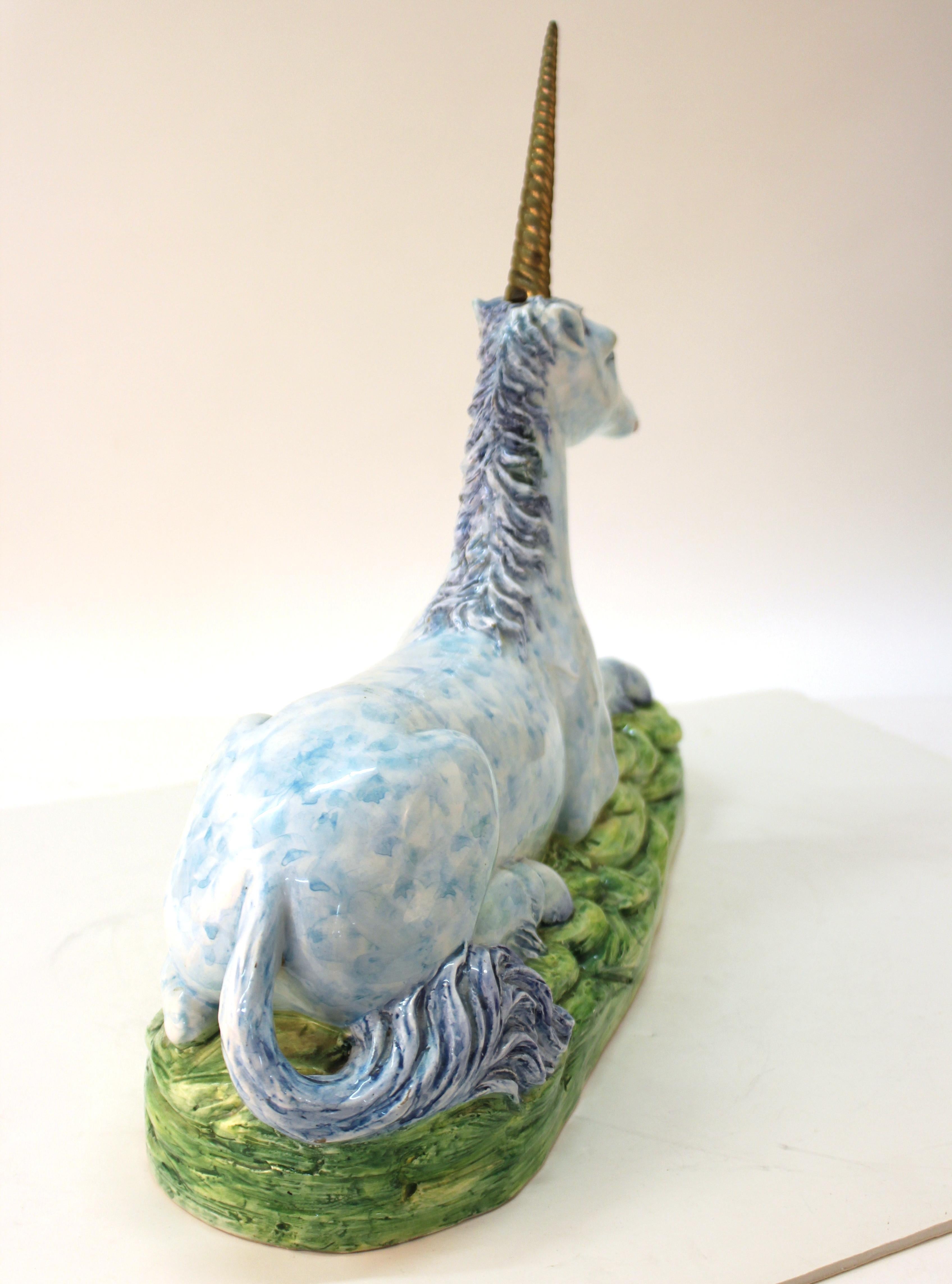 Italian Glazed Ceramic Blue Unicorn 3