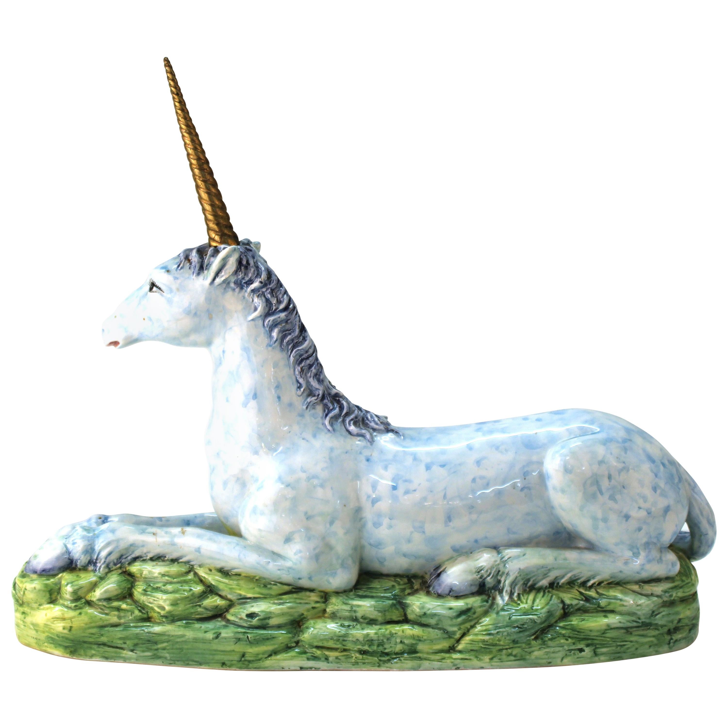 Italian Glazed Ceramic Blue Unicorn