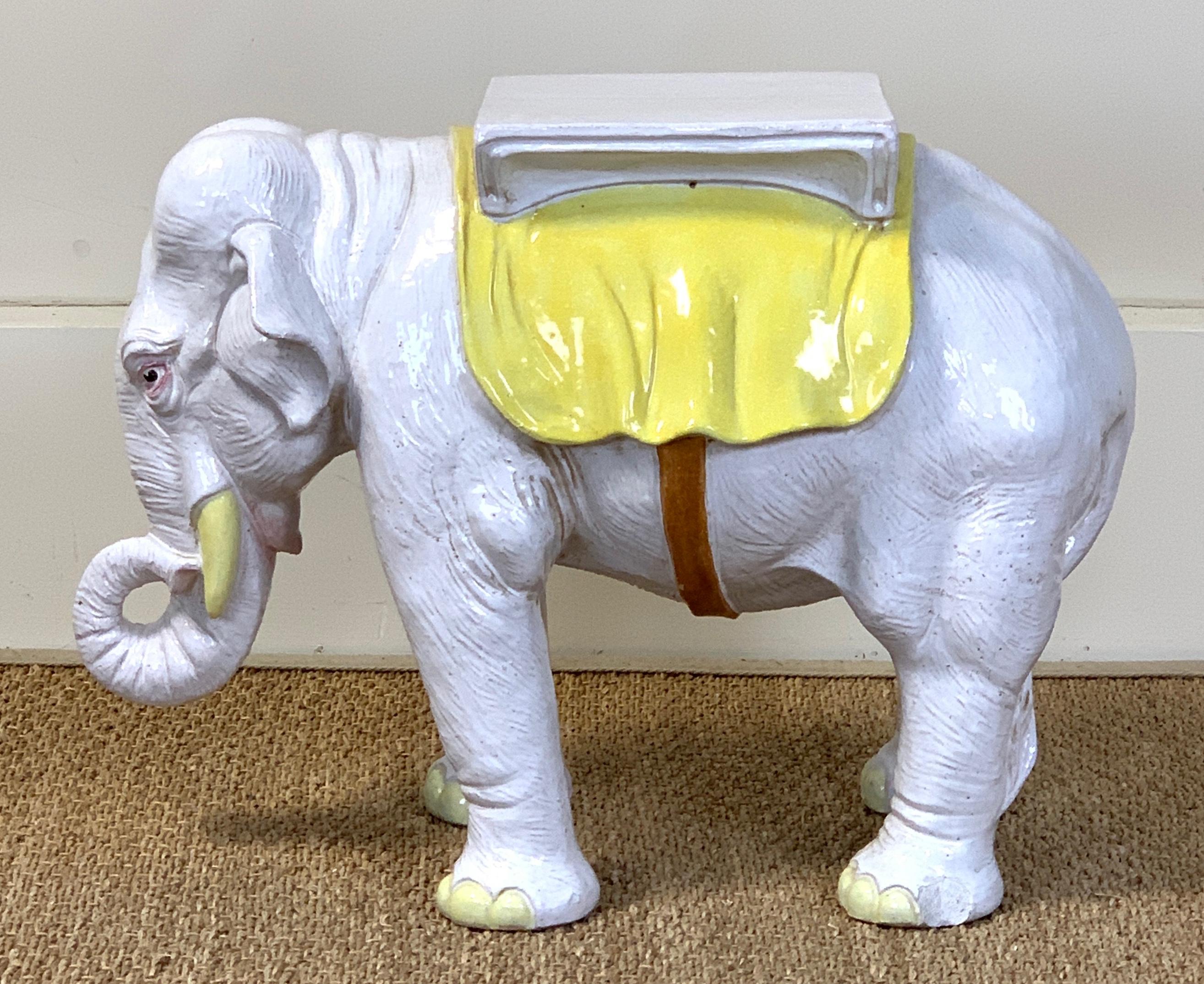 Italian Glazed Ceramic Elephant Garden Seat In Good Condition In Kilmarnock, VA