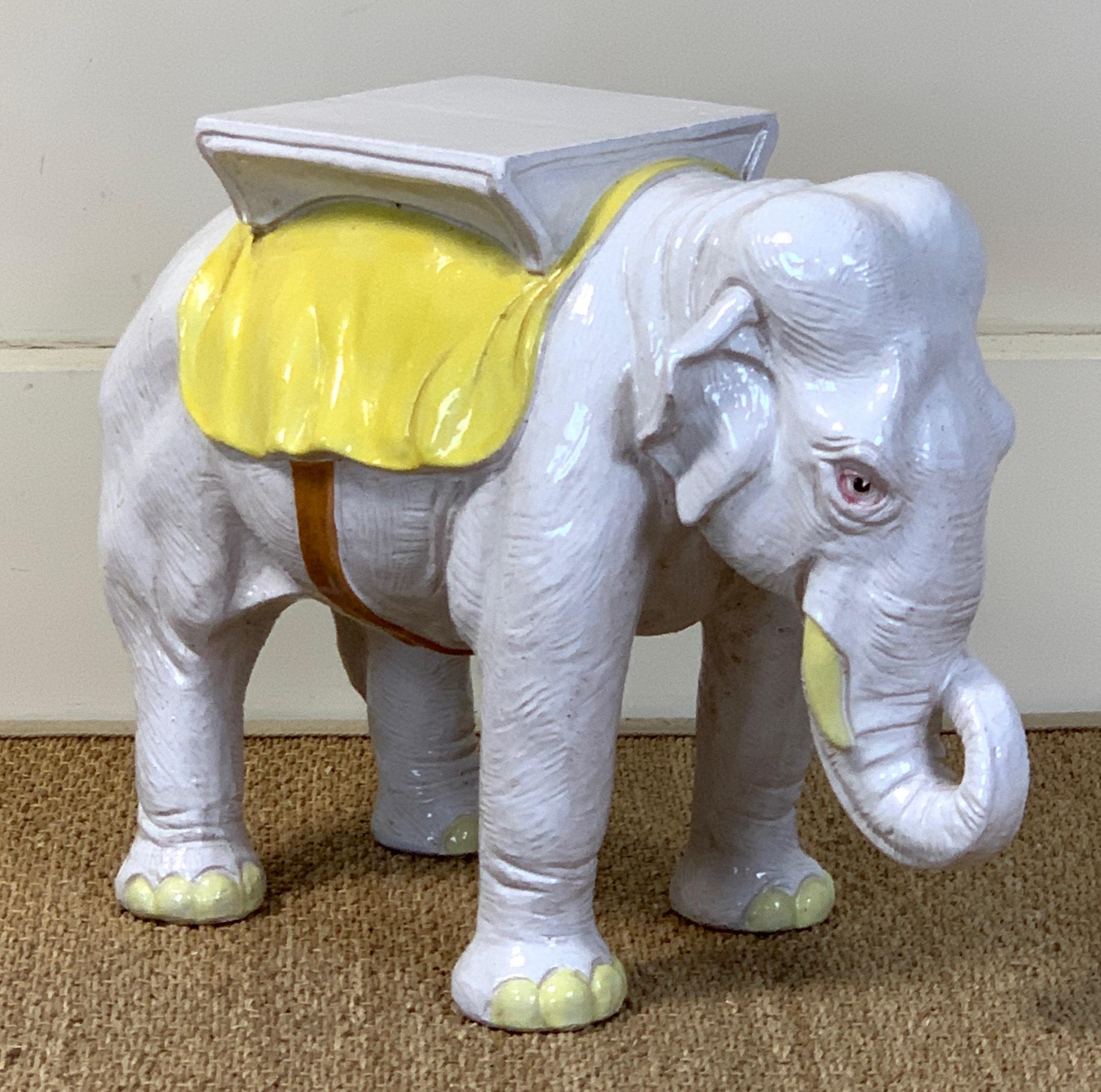 Italian Glazed Ceramic Elephant Garden Seat 3