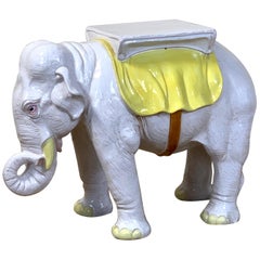 Italian Glazed Ceramic Elephant Garden Seat