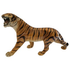 Italian Glazed Ceramic Growling Prancing Tiger Sculpture