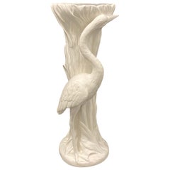 Italian Glazed Ceramic Pedestal Plant Stand with Crane Bird