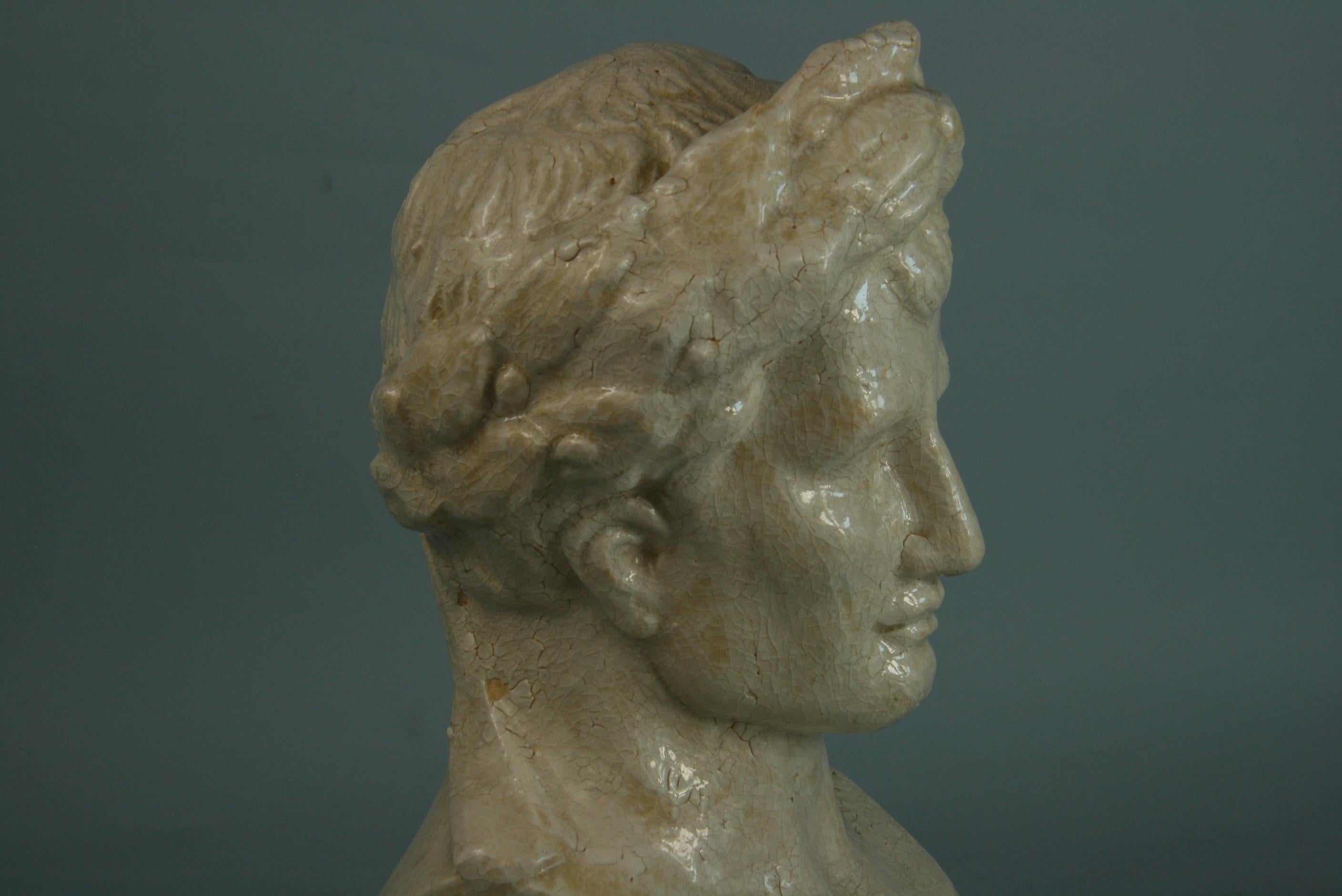 Italian Glazed Ceramic Roman Bust/Sculpture, 1940's For Sale 6