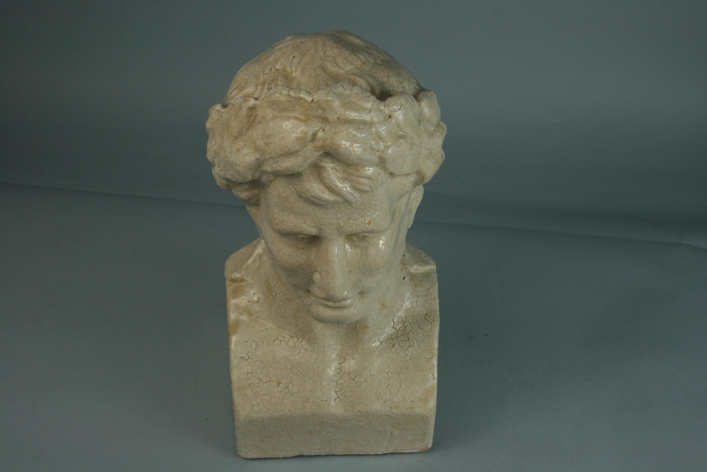 Italian Glazed Ceramic Roman Bust/Sculpture, 1940's For Sale 7