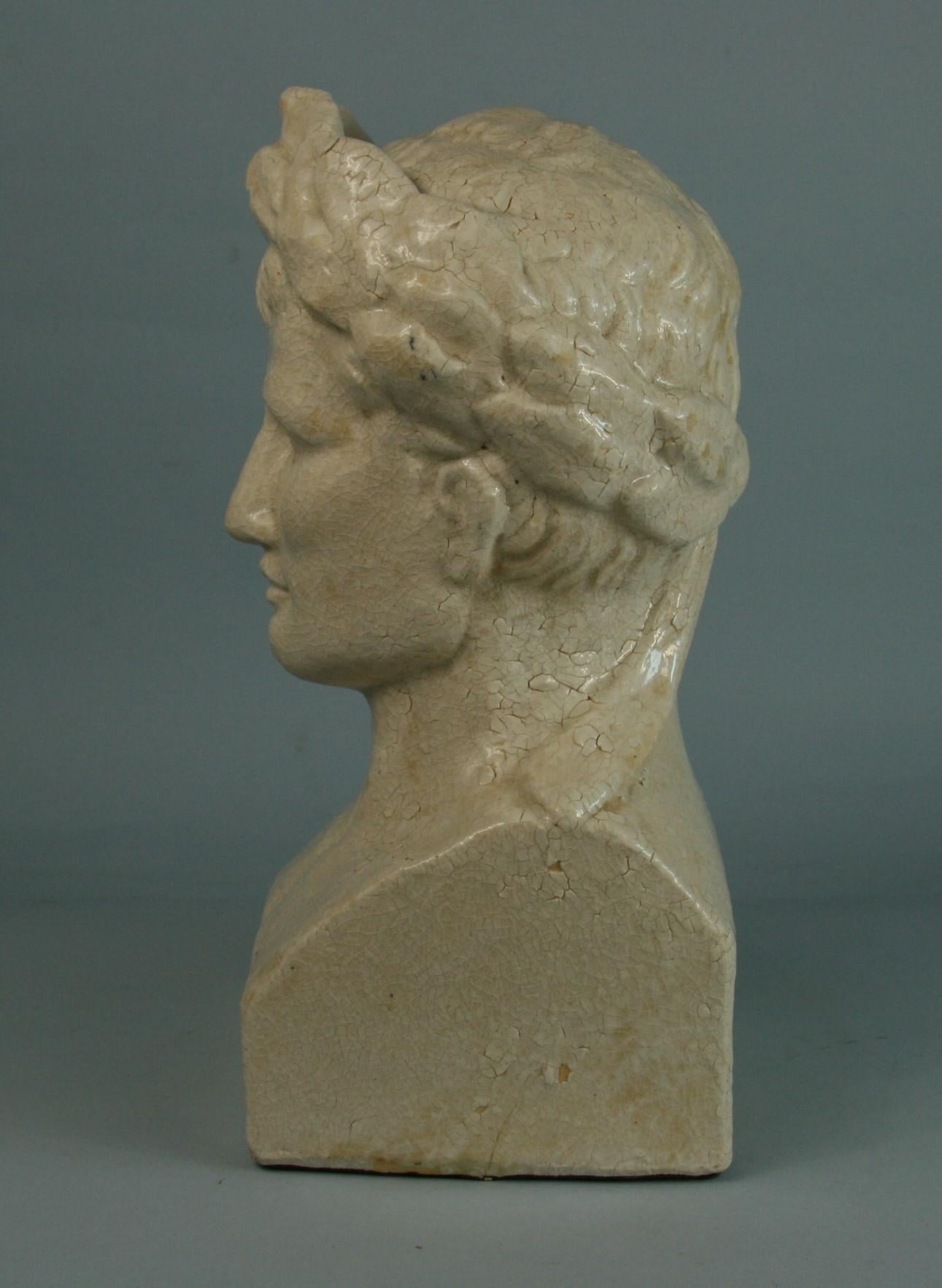 Italian Glazed Ceramic Roman Bust/Sculpture, 1940's For Sale 1