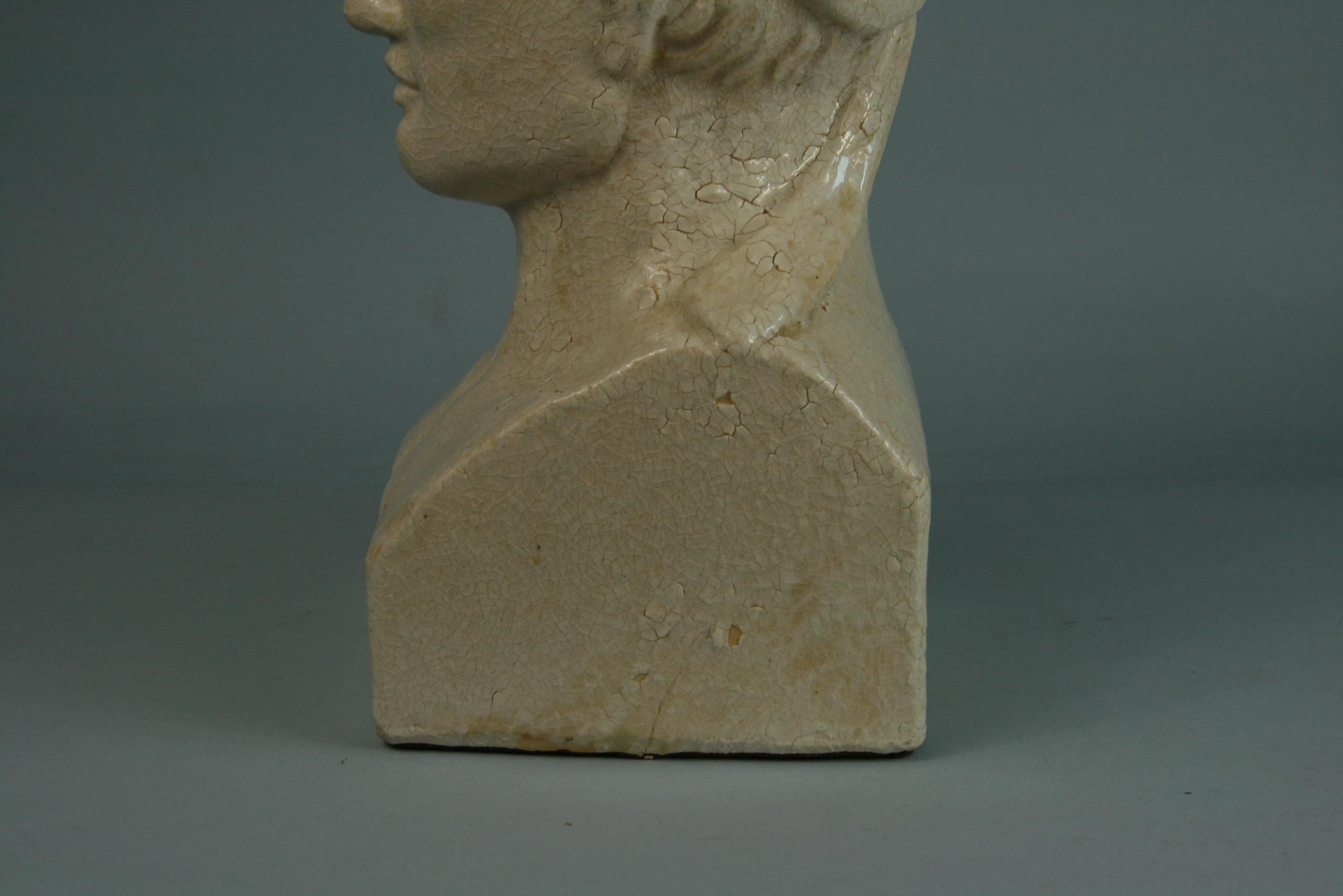 Italian Glazed Ceramic Roman Bust/Sculpture, 1940's For Sale 3