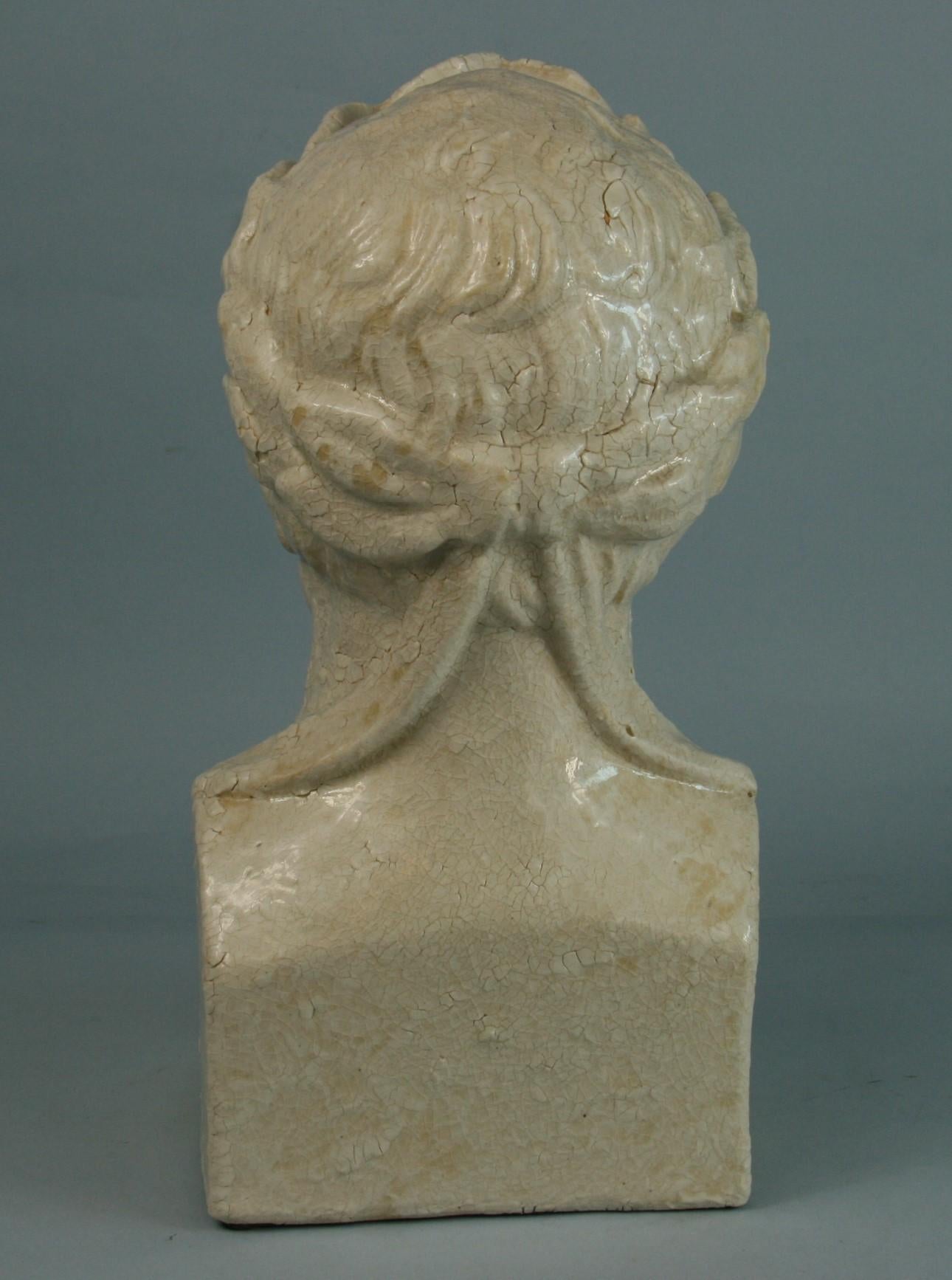 Italian Glazed Ceramic Roman Bust/Sculpture, 1940's For Sale 4