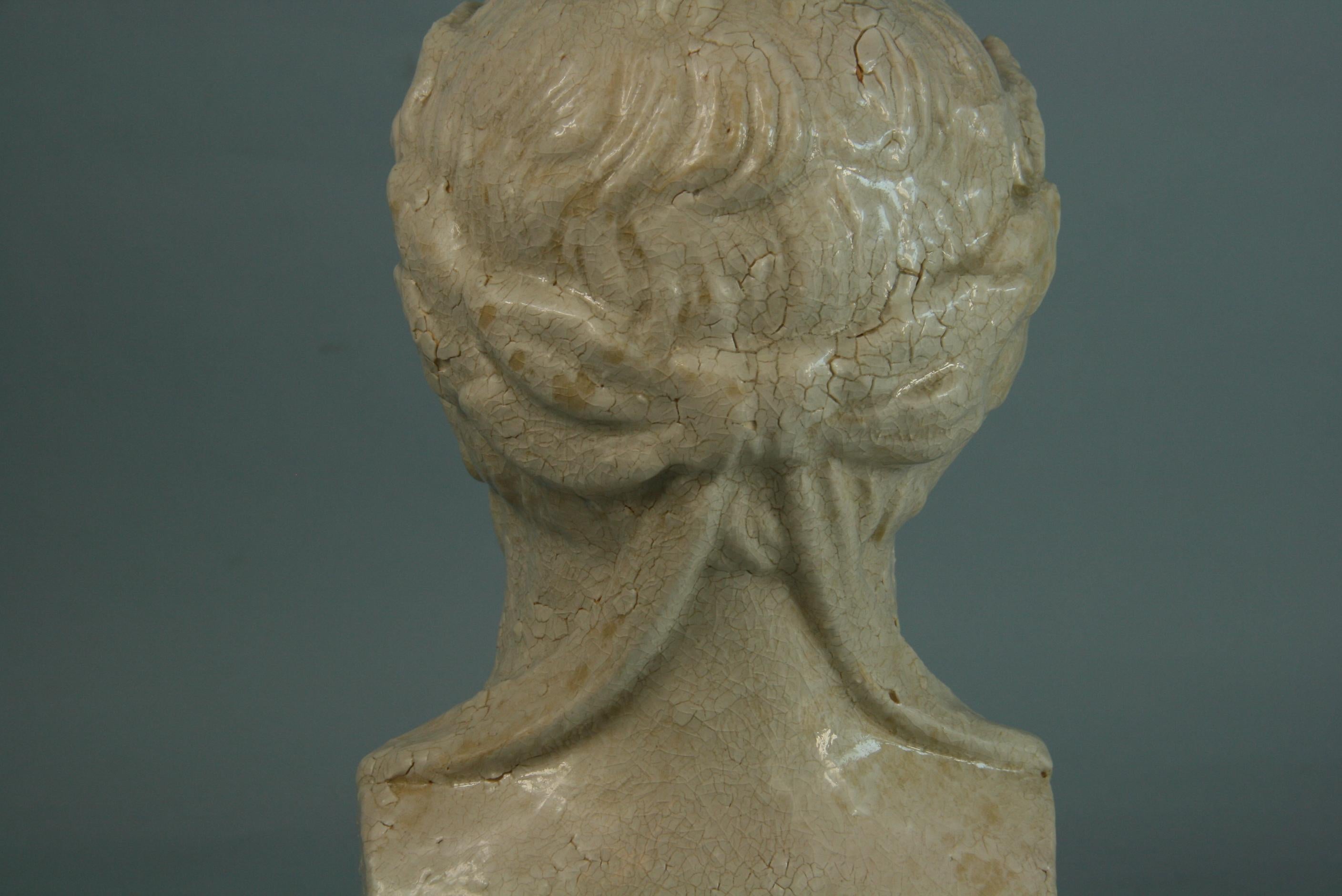 Italian Glazed Ceramic Roman Bust/Sculpture, 1940's For Sale 5