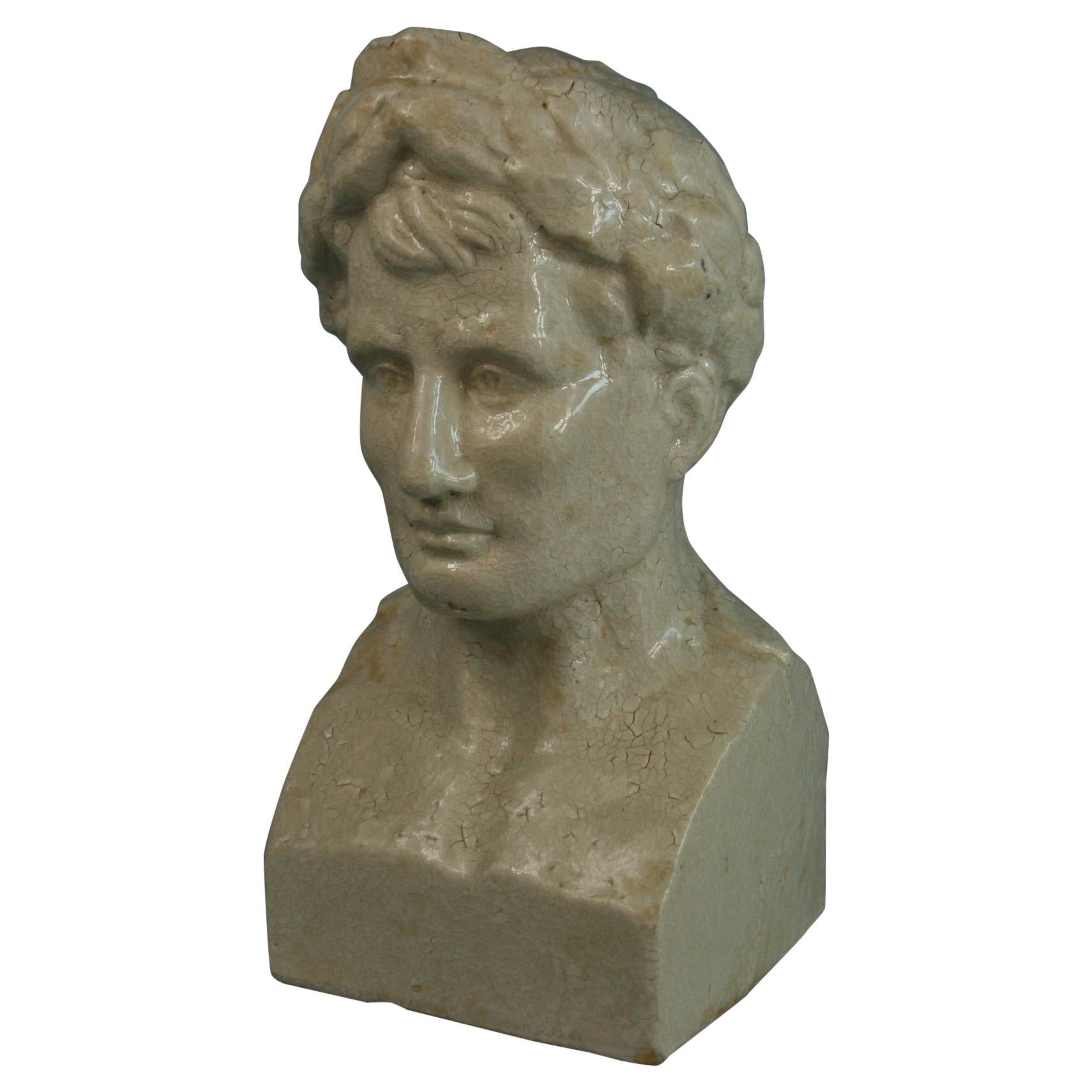 Italian Glazed Ceramic Roman Bust/Sculpture, 1940's