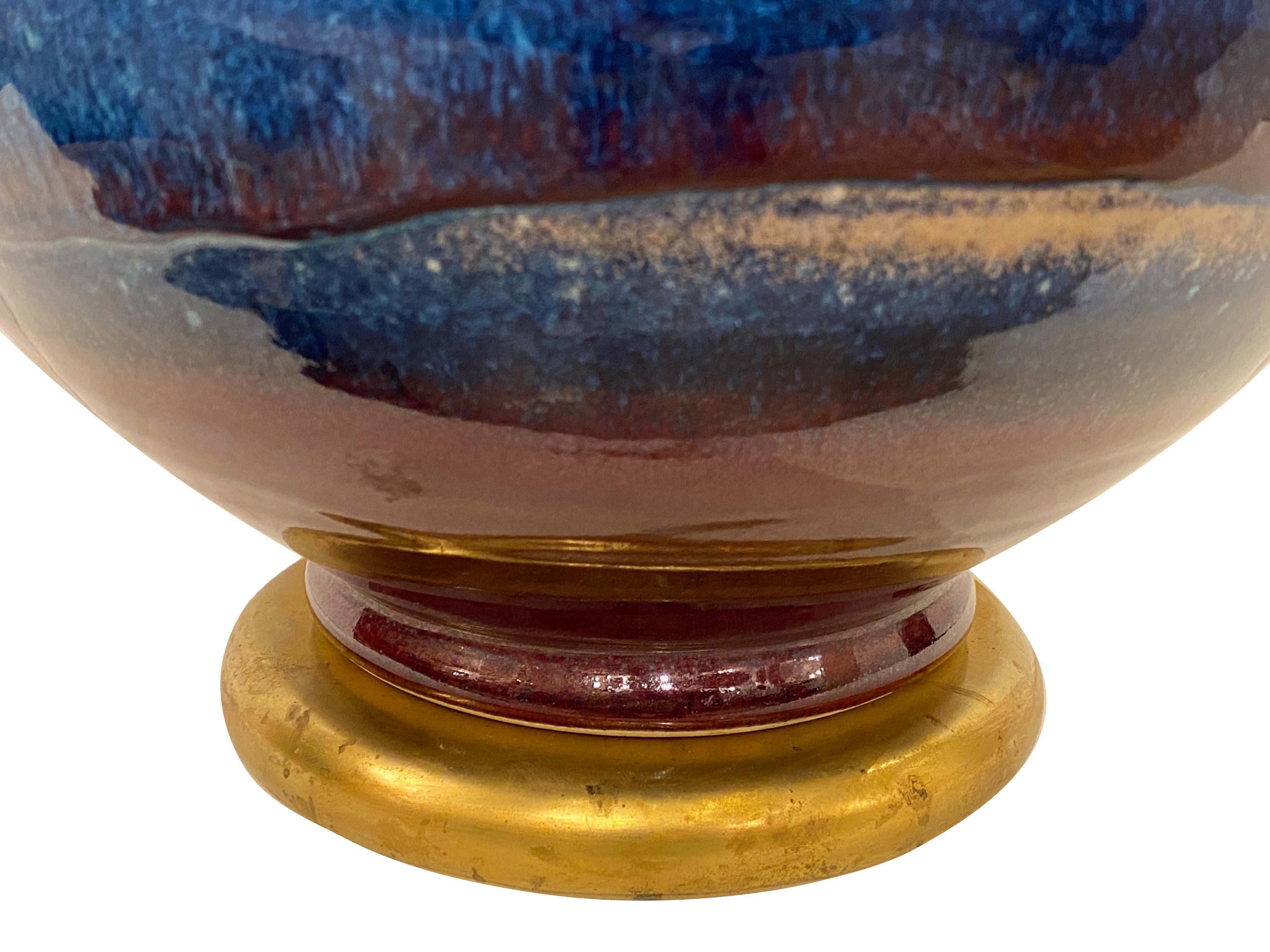 Italienische glasierte Keramik-Tischlampe (Mitte des 20. Jahrhunderts) im Angebot