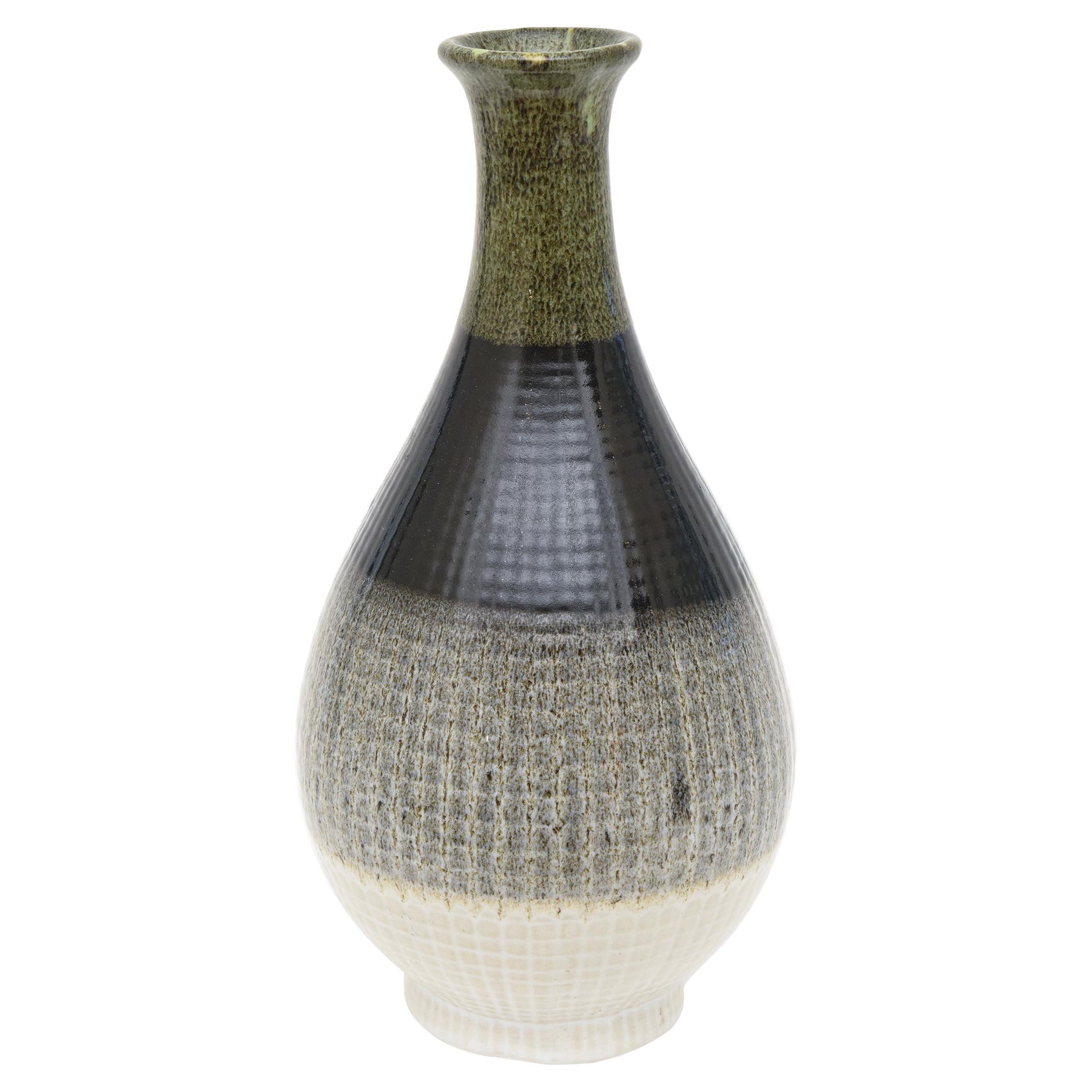 Vase en céramique émaillée italienne, vert bouteille, noir, anthracite, blanc cassé