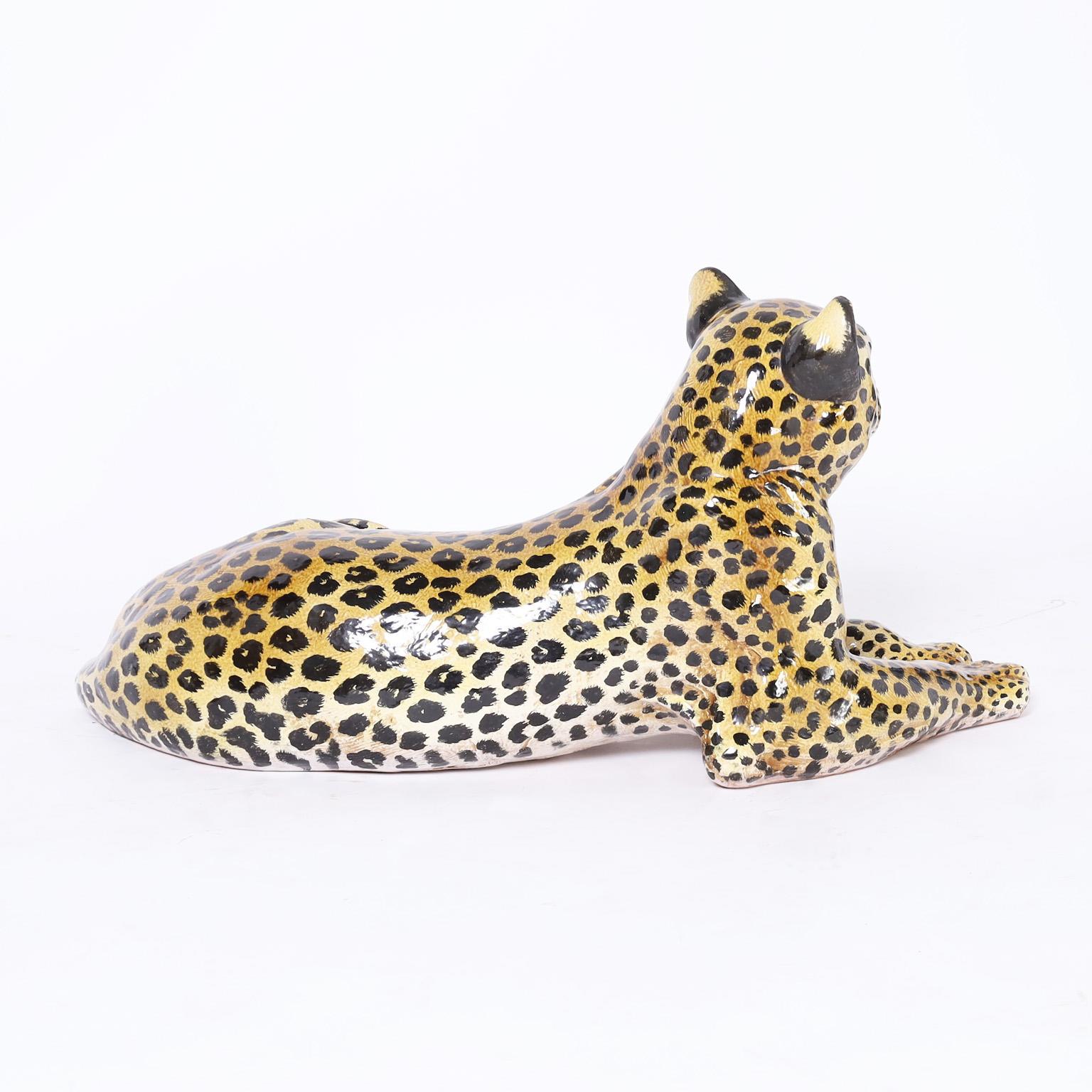 Italian Glazed Earthenware Leopard In Good Condition In Palm Beach, FL