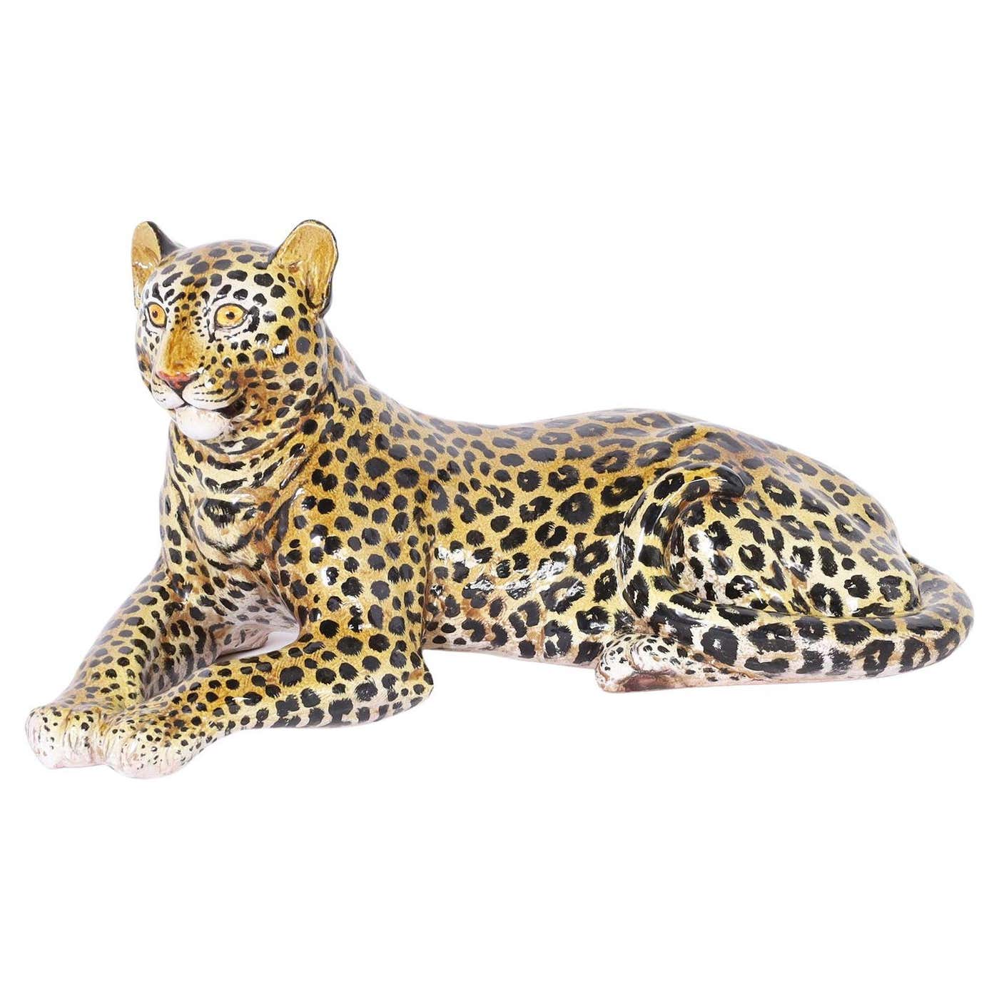 Italian Glazed Earthenware Leopard For Sale at 1stDibs