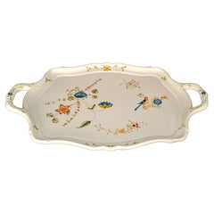 Italian Glazed Hand Painted Earthenware Butler Tray Handles Bird Flower Motives