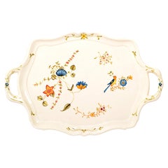 Italian Glazed Hand Painted Earthenware Butler Tray Handles Bird Flower Motives