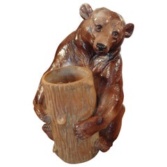 Vintage Italian Glazed Pottery Brown Bear Umbrella Stand