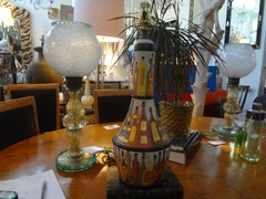 Italian Glazed Pottery Lamp with Wine Bottles