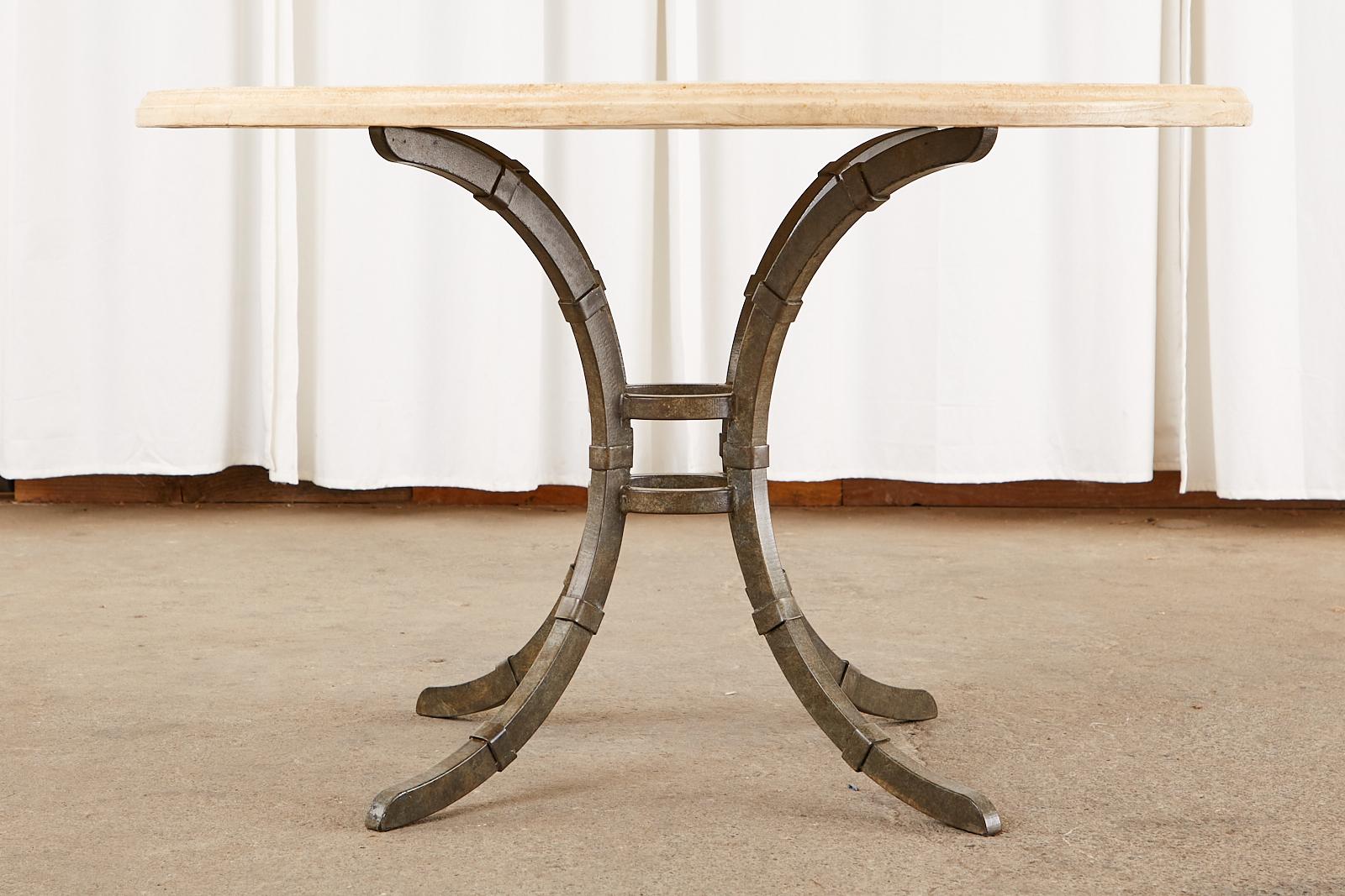 Hand-Crafted Italian Glazed Pottery Top Iron Pedestal Dining Table