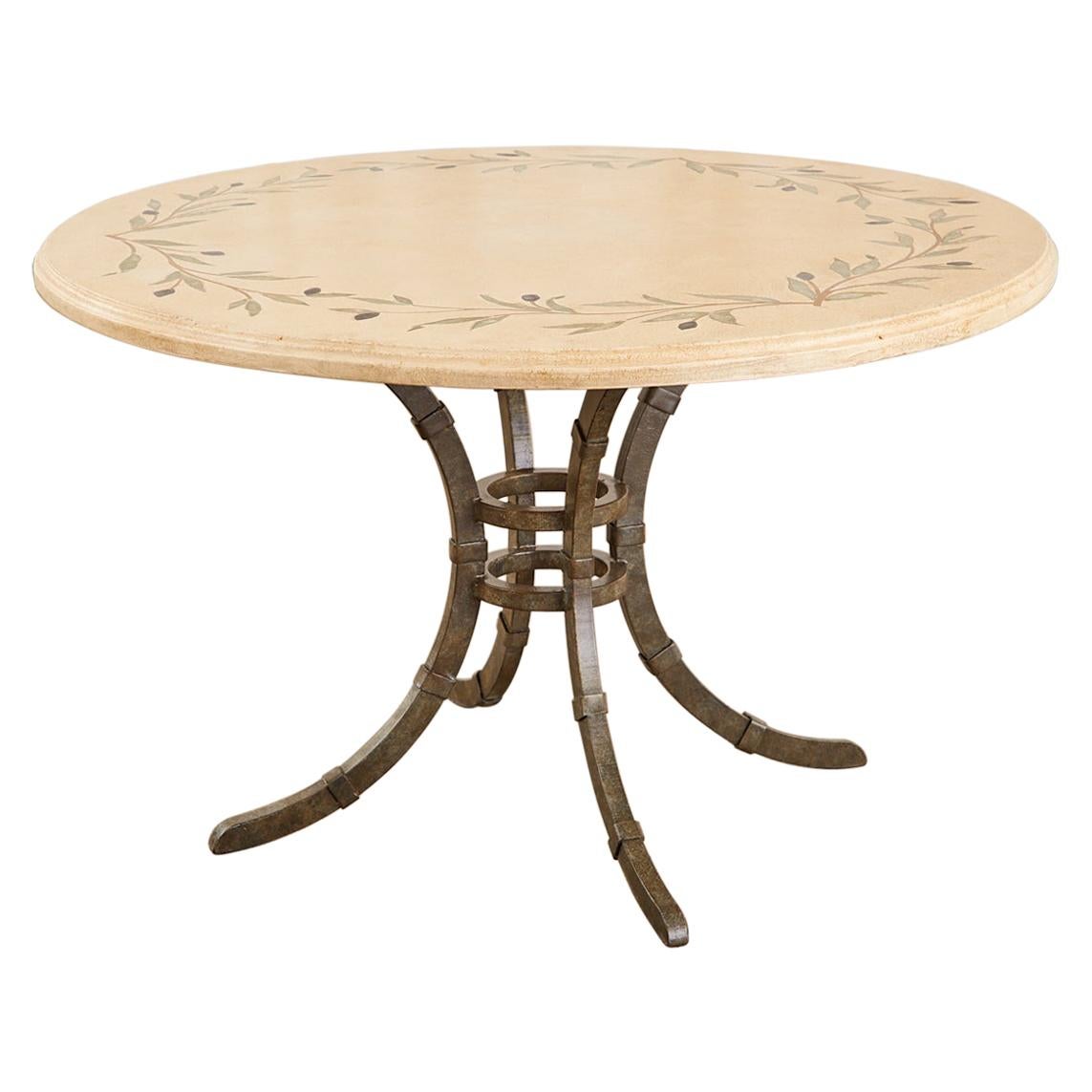 Italian Glazed Pottery Top Iron Pedestal Dining Table
