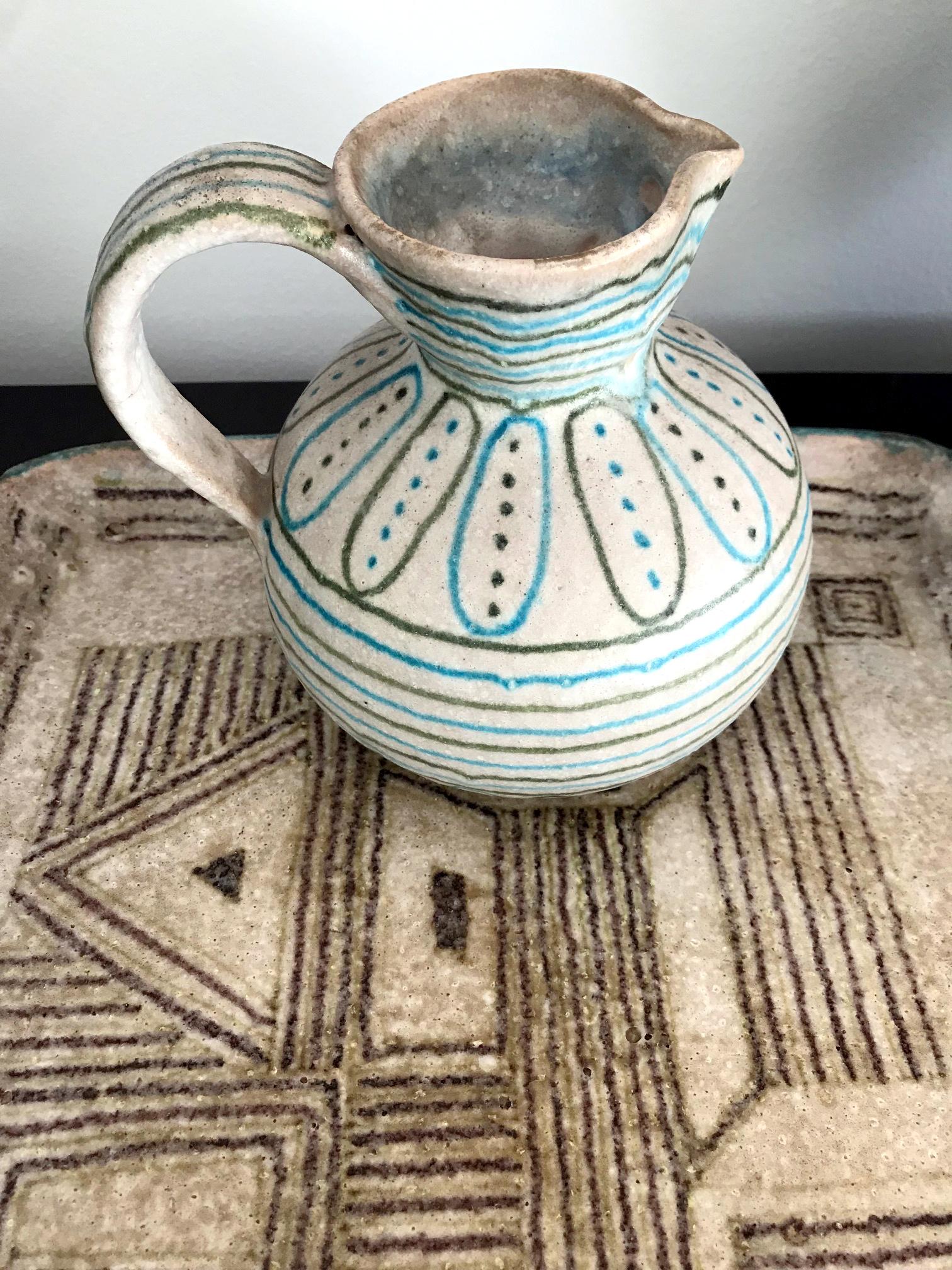 20th Century Italian Glazed Stoneware Pitcher by Guido Gambone For Sale