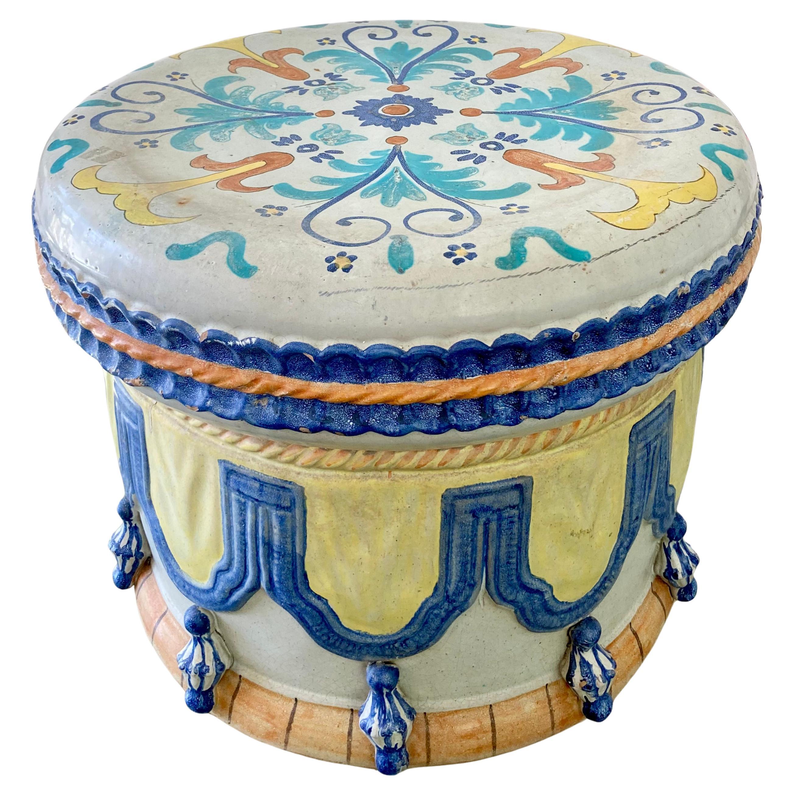 Italian Glazed Terra Cotta 2-Piece Ottoman Garden Seat For Sale