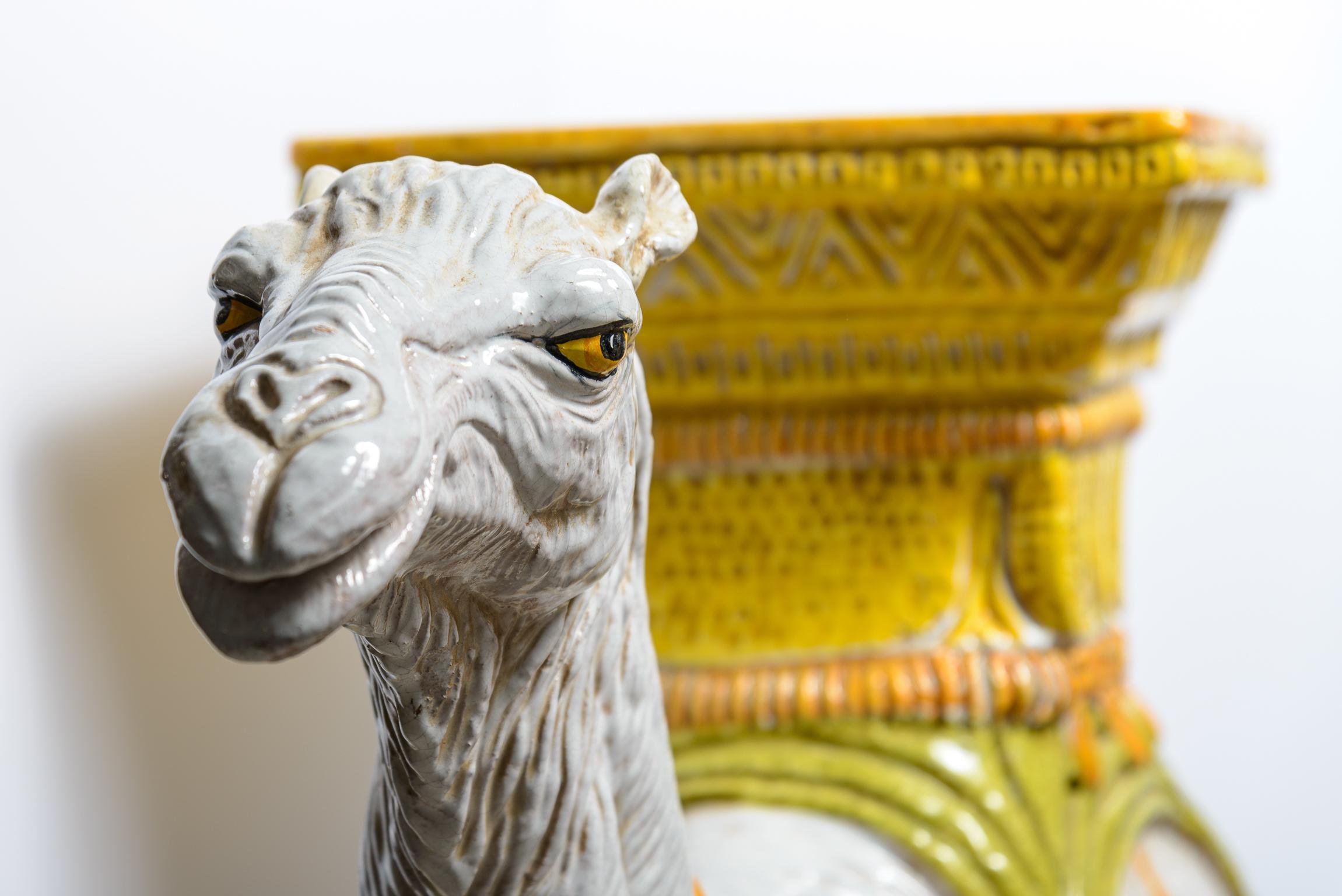Italian Glazed Terra Cotta Camel Garden Seat In Good Condition In West Palm Beach, FL