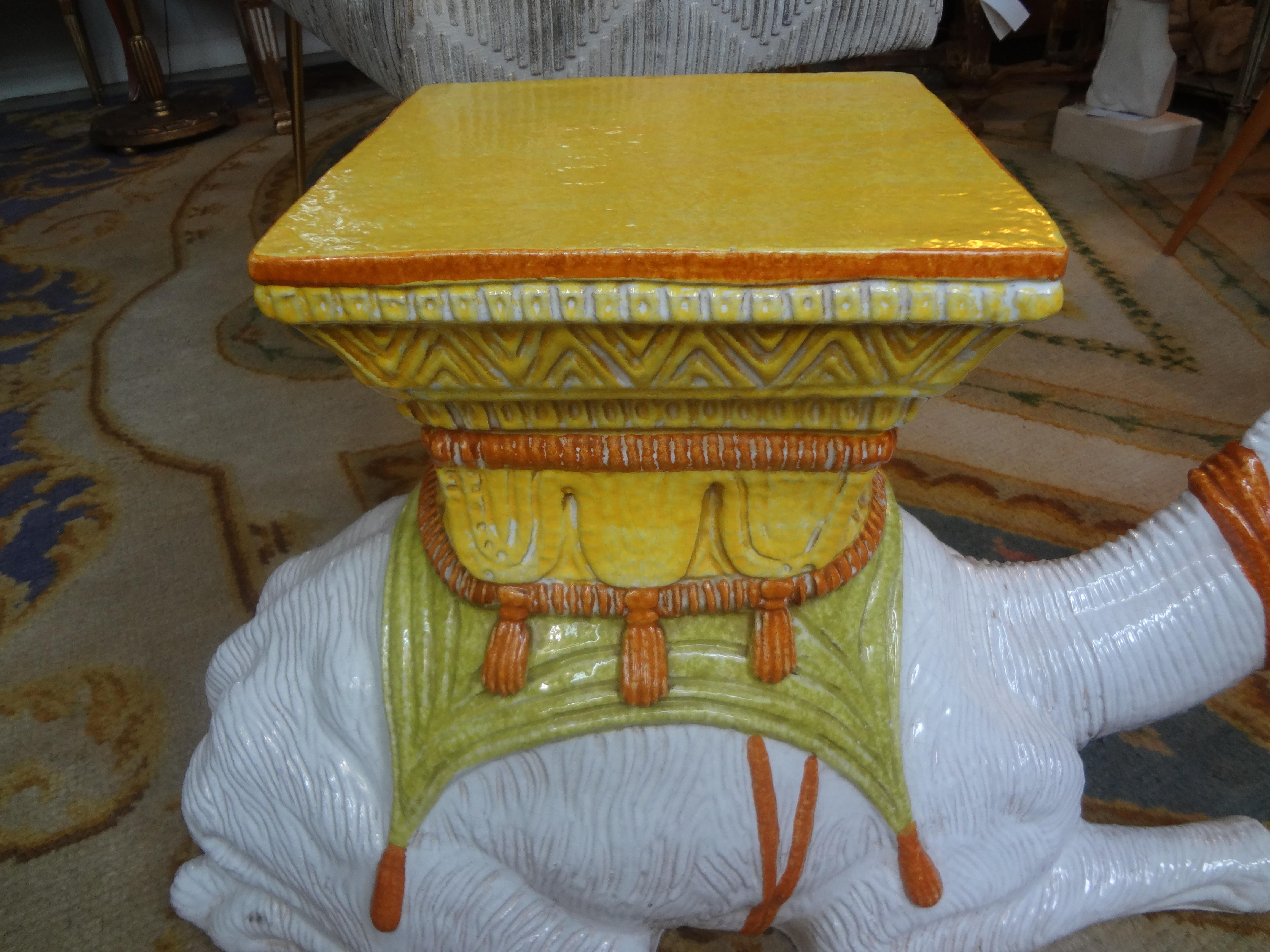Italian Glazed Terra Cotta Camel Garden Seat or Table In Good Condition For Sale In Houston, TX