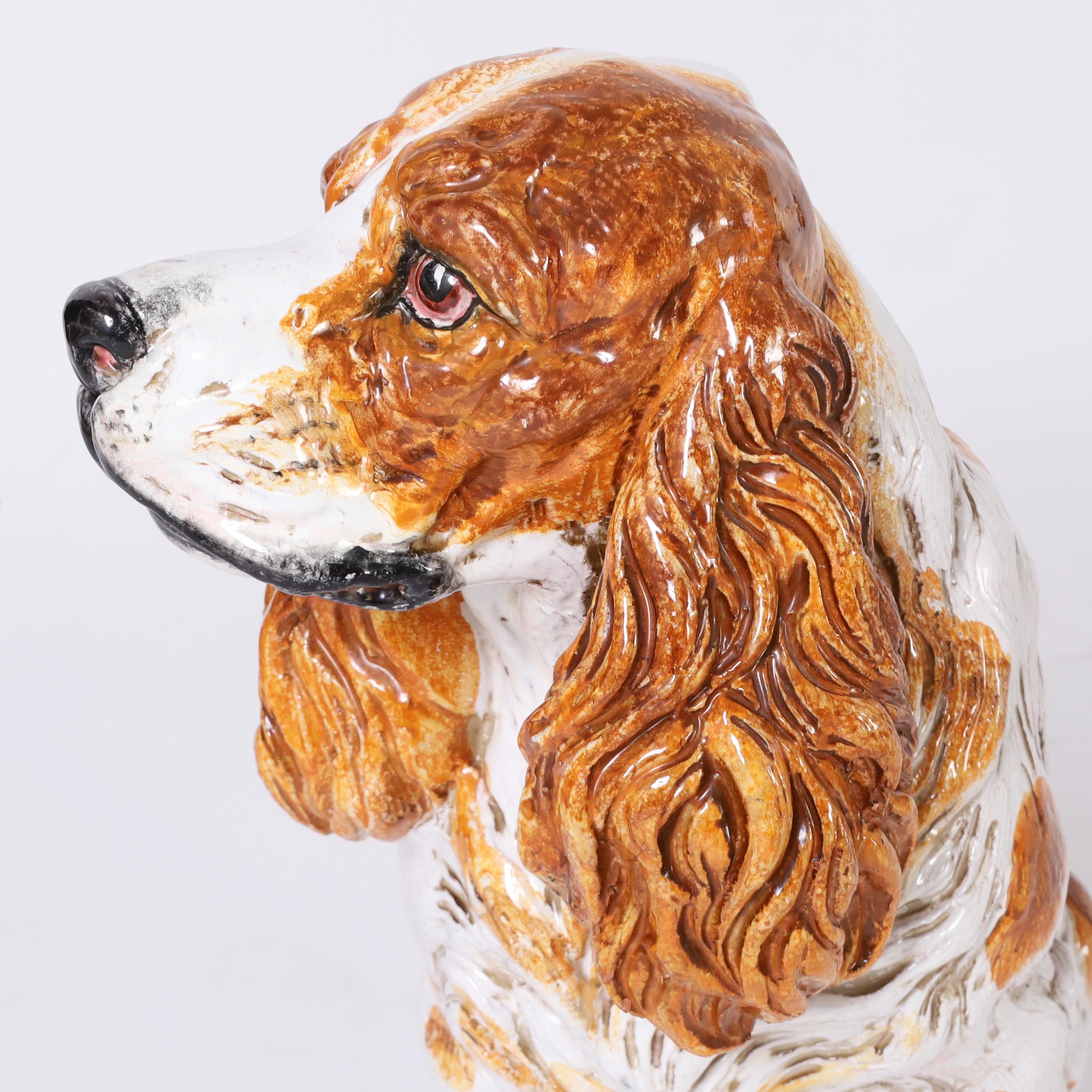Italian Glazed Terra Cotta Cocker Spaniel or Dog In Good Condition For Sale In Palm Beach, FL