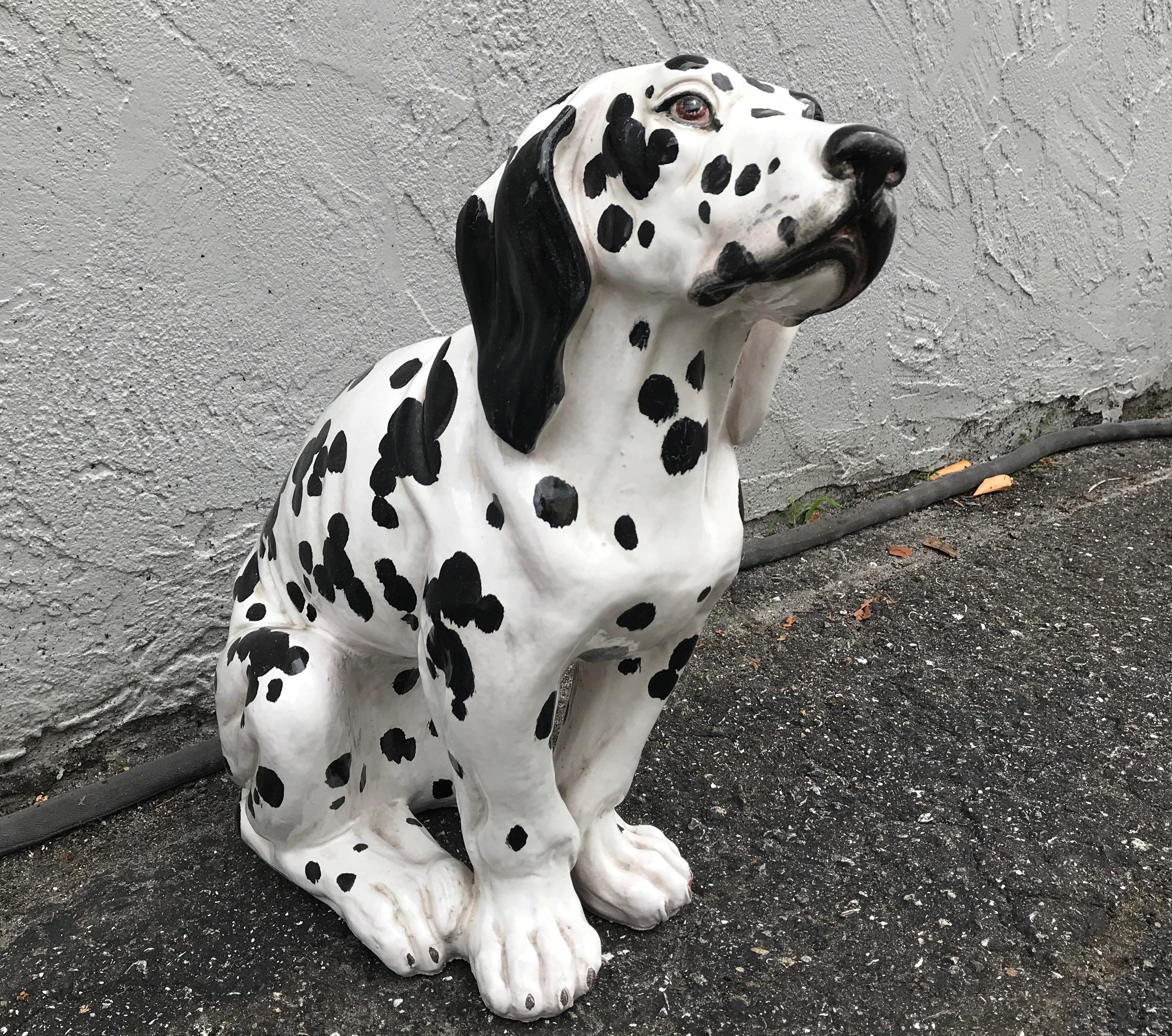 Terracotta Italian Glazed Terra Cotta Dalmatian Statue