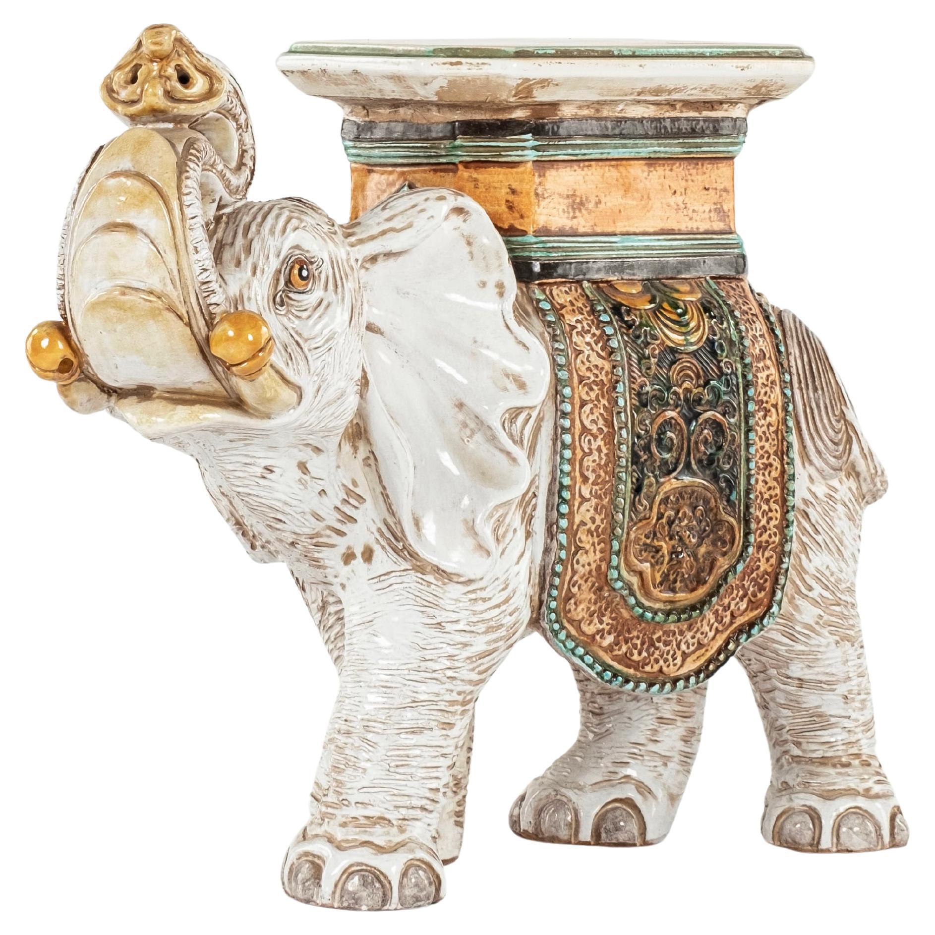 Italienischer glasierter Terrakotta Elefant Gartenhocker